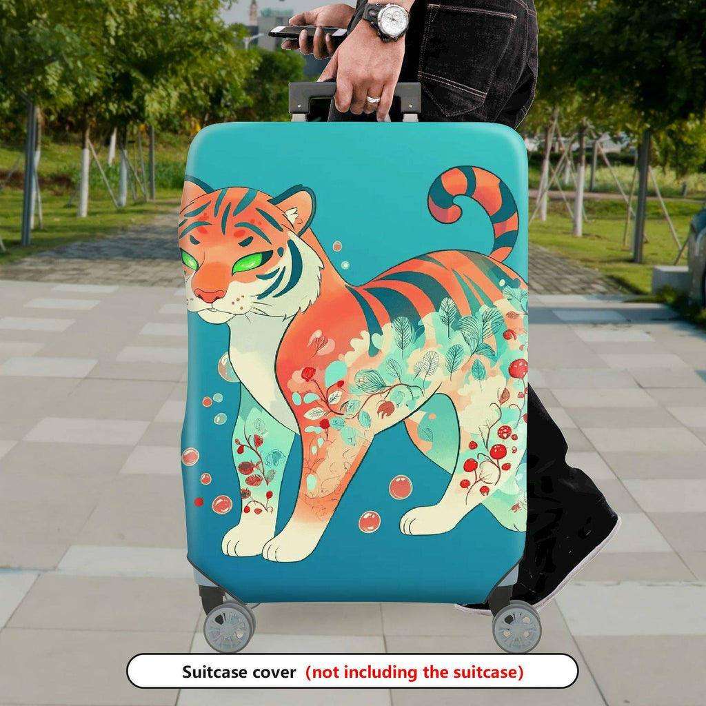 1-Piece Tiger Floral Artistic Colorful Eye-catching Unique  Suitcase Luggage Cover, Stretch Protective Sleeve