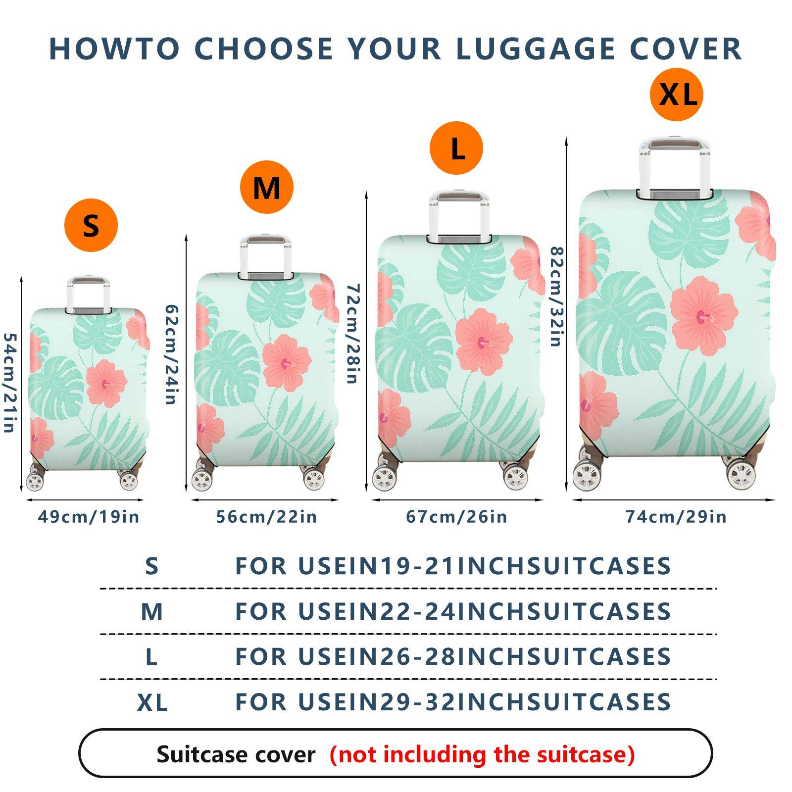 1-Piece Tropical Floral Green Leaves Coral Hibiscus Pattern  Suitcase Luggage Cover, Stretch Protective Sleeve