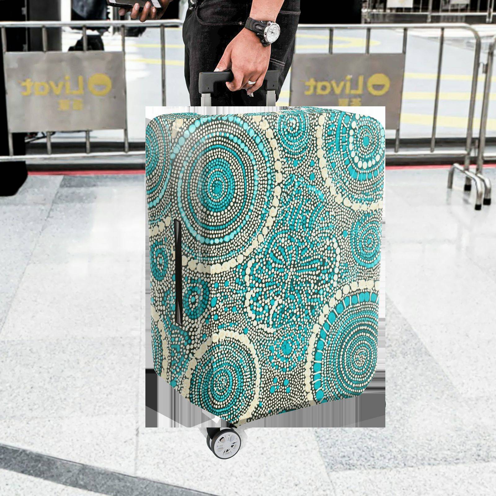 1-Piece Blue Geometric Abstract Pattern Mandala Bohemian  Suitcase Luggage Cover, Stretch Protective Sleeve
