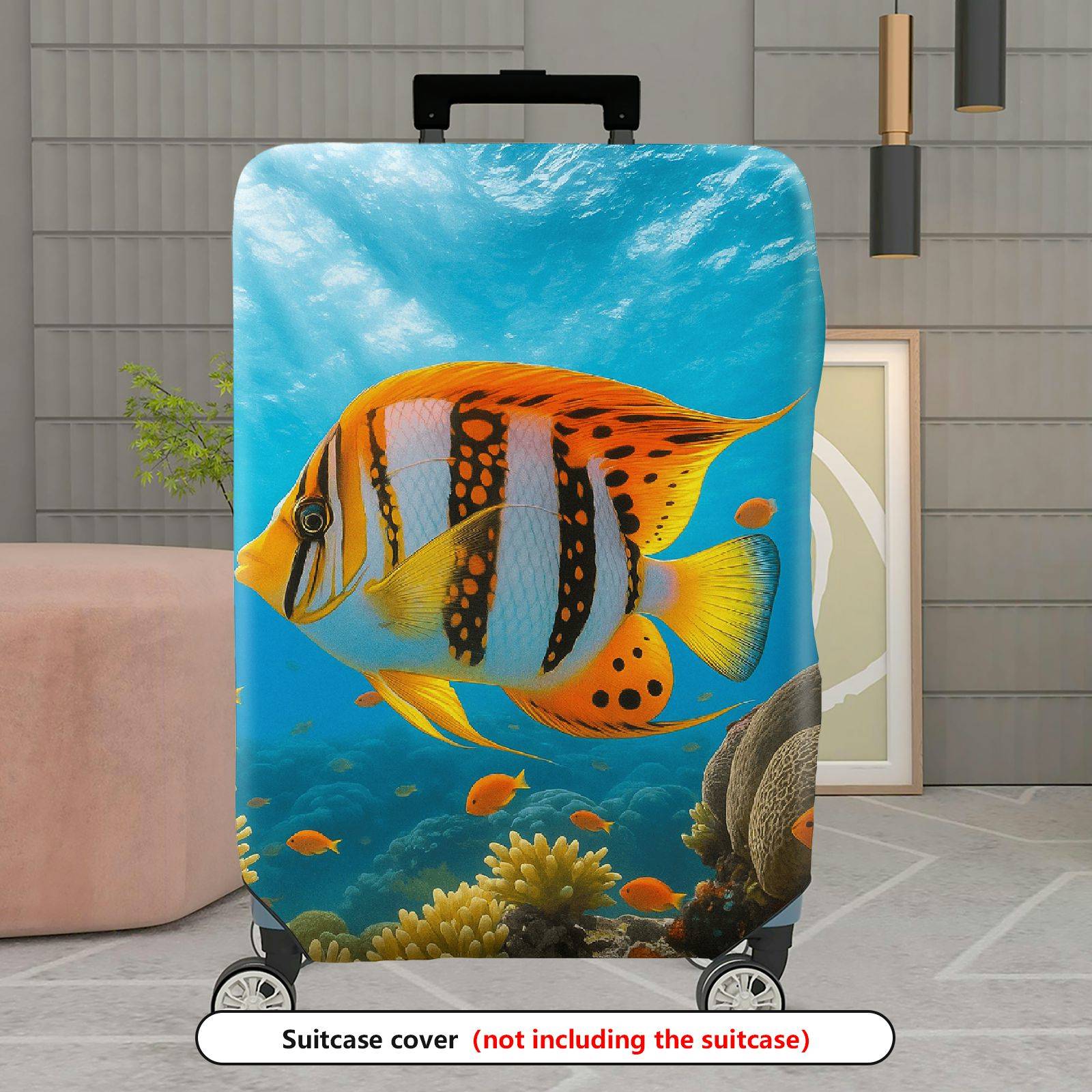 1-Piece Aquatic Fish Coral Ocean Scenic Vibrant  Suitcase Luggage Cover, Stretch Protective Sleeve