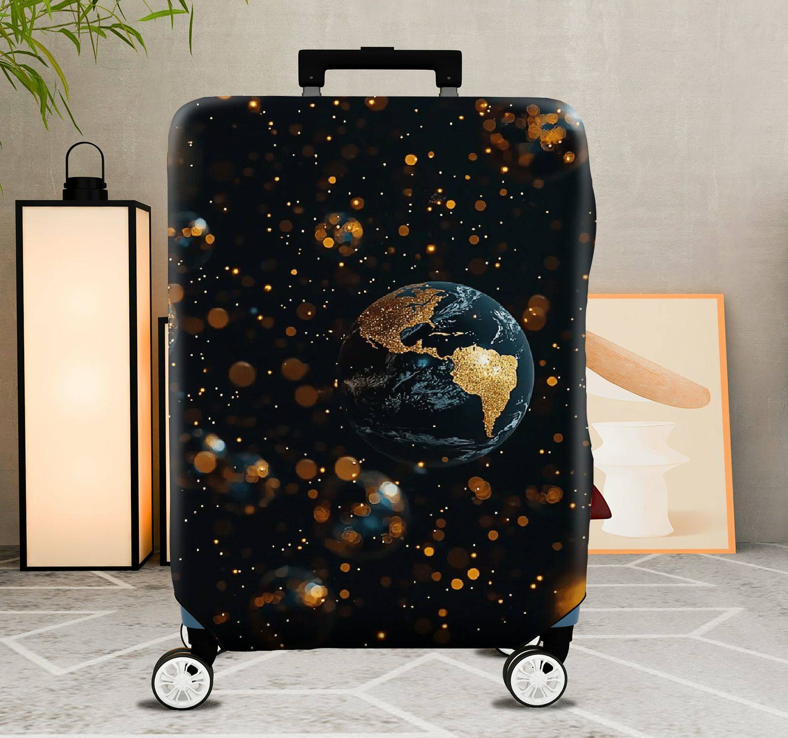 1-Piece Cosmic Glitter Earth Starry Space Universe  Suitcase Luggage Cover, Stretch Protective Sleeve