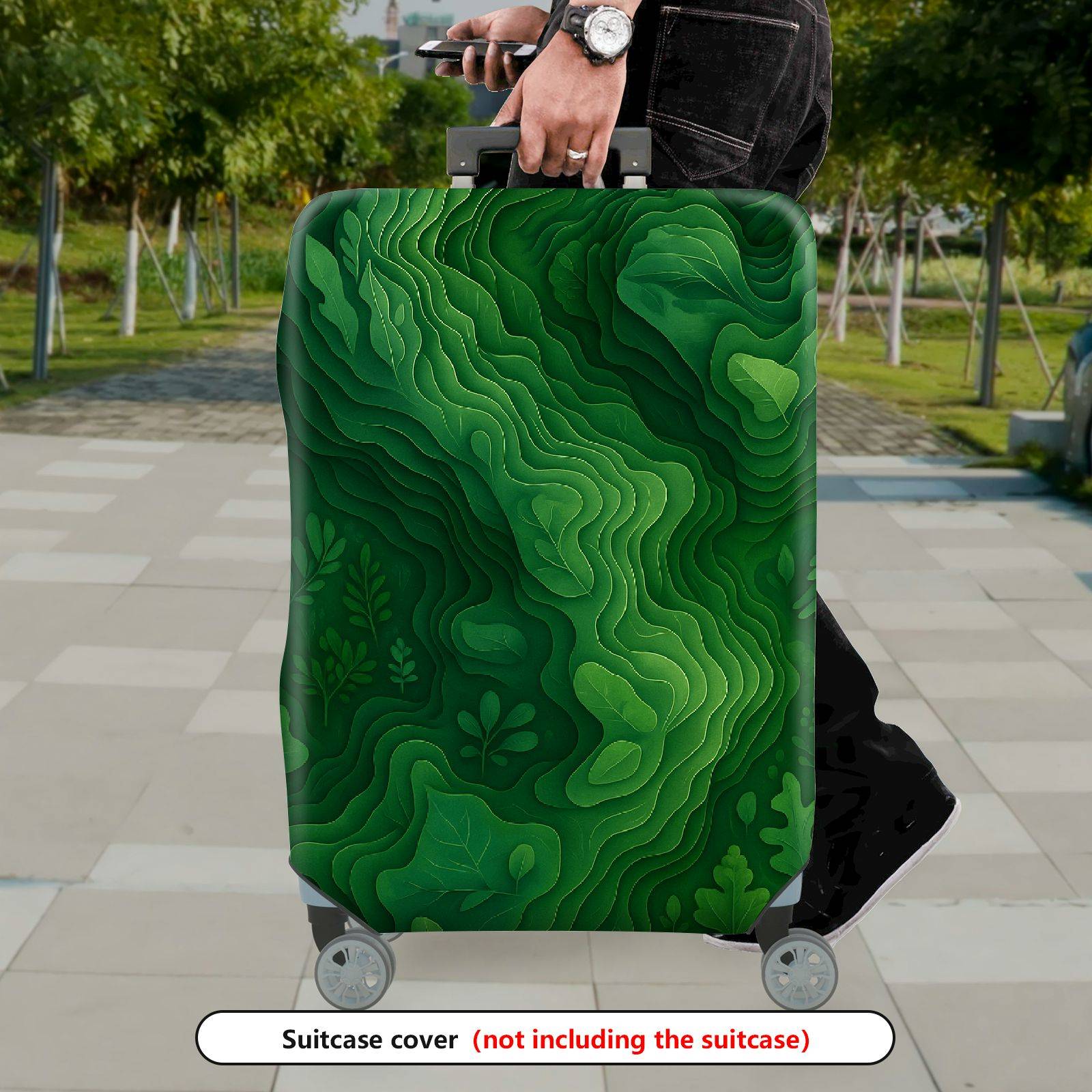 1-Piece Green Forest Nature Wilderness Topographic Landscape  Suitcase Luggage Cover, Stretch Protective Sleeve