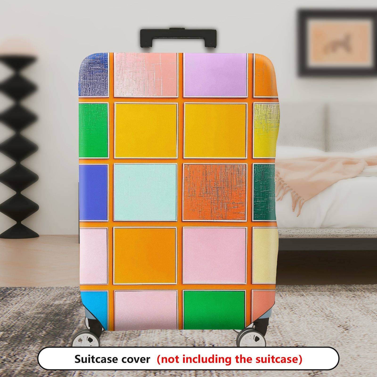 1-Piece Colorful Abstract Geometric Vibrant Pattern Square  Suitcase Luggage Cover, Stretch Protective Sleeve
