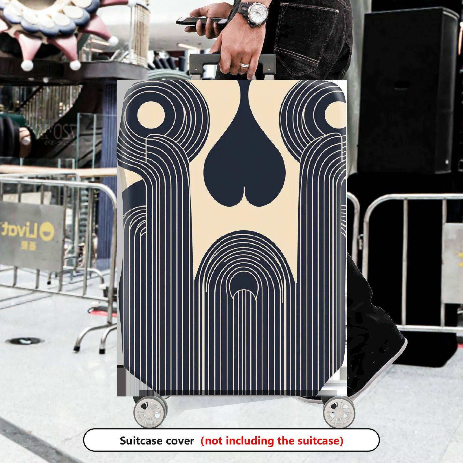 1-Piece Geometric Abstract Art Deco Streamlined Retro Vintage  Suitcase Luggage Cover, Stretch Protective Sleeve