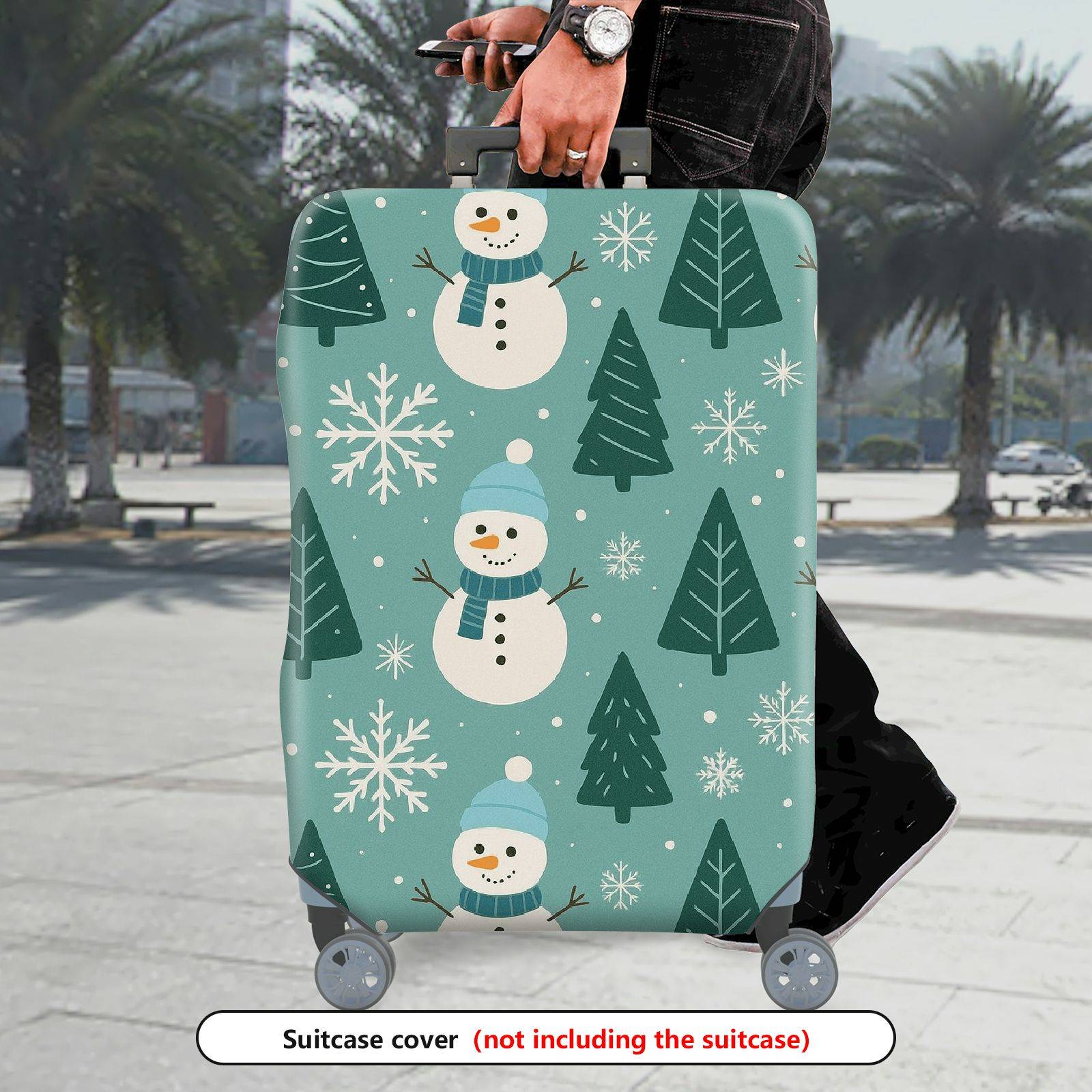 1-Piece Christmas Snowman Pine Tree Winter Holiday  Suitcase Luggage Cover, Stretch Protective Sleeve