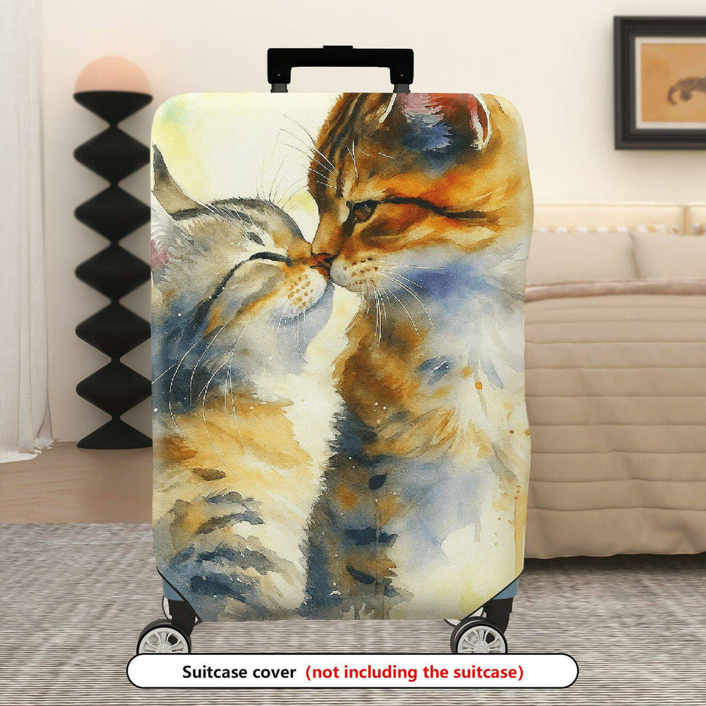 1-Piece Abstract Watercolor Cat Couple Animal Art  Suitcase Luggage Cover, Stretch Protective Sleeve