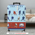 1-Piece Blue Hockey Player Forest Sports Winter  Suitcase Luggage Cover, Stretch Protective Sleeve
