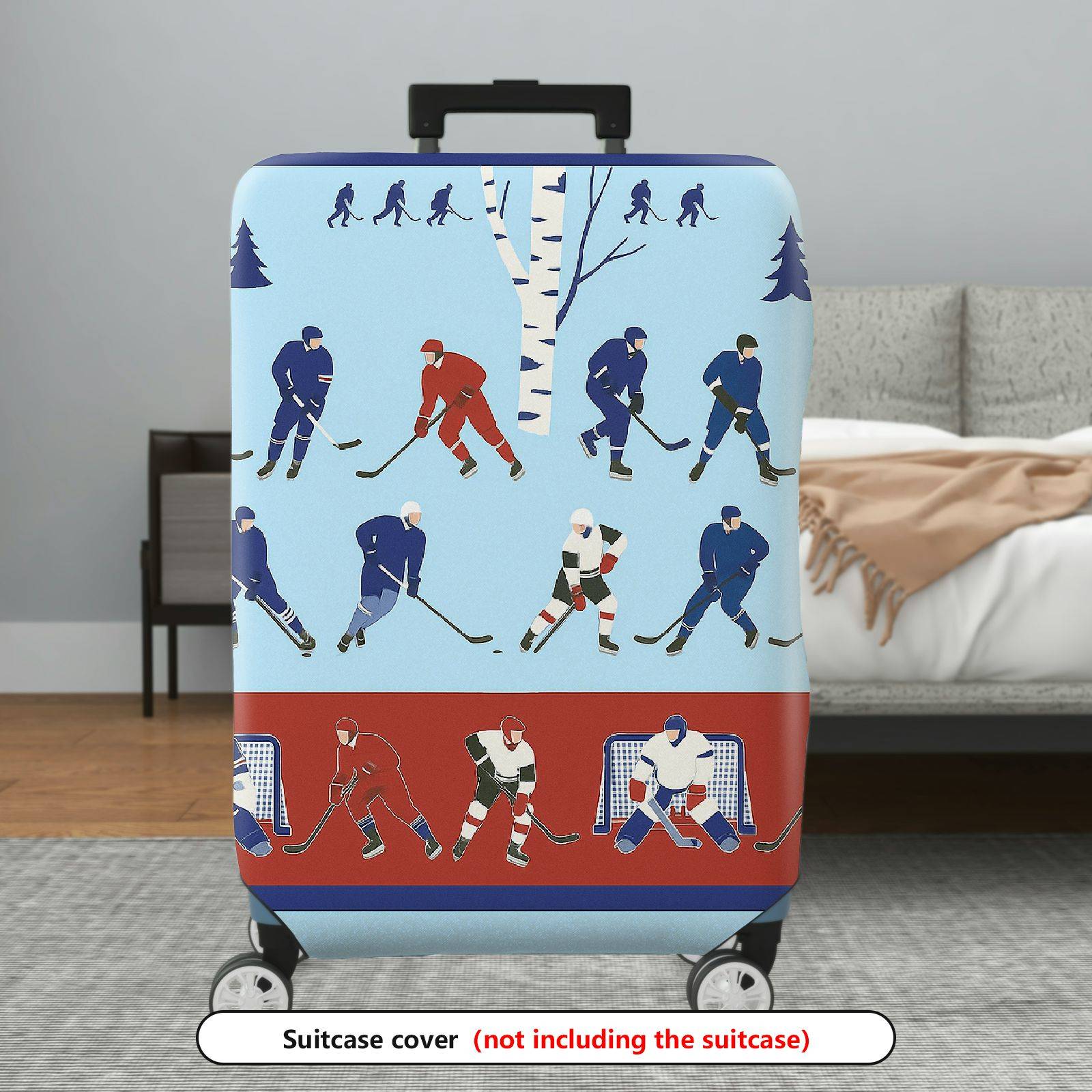1-Piece Blue Hockey Player Forest Sports Winter  Suitcase Luggage Cover, Stretch Protective Sleeve