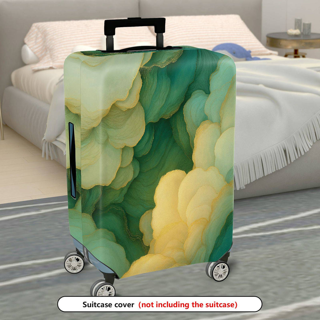 1-Piece Abstract Green Yellow Soft Wave Artistic  Suitcase Luggage Cover, Stretch Protective Sleeve