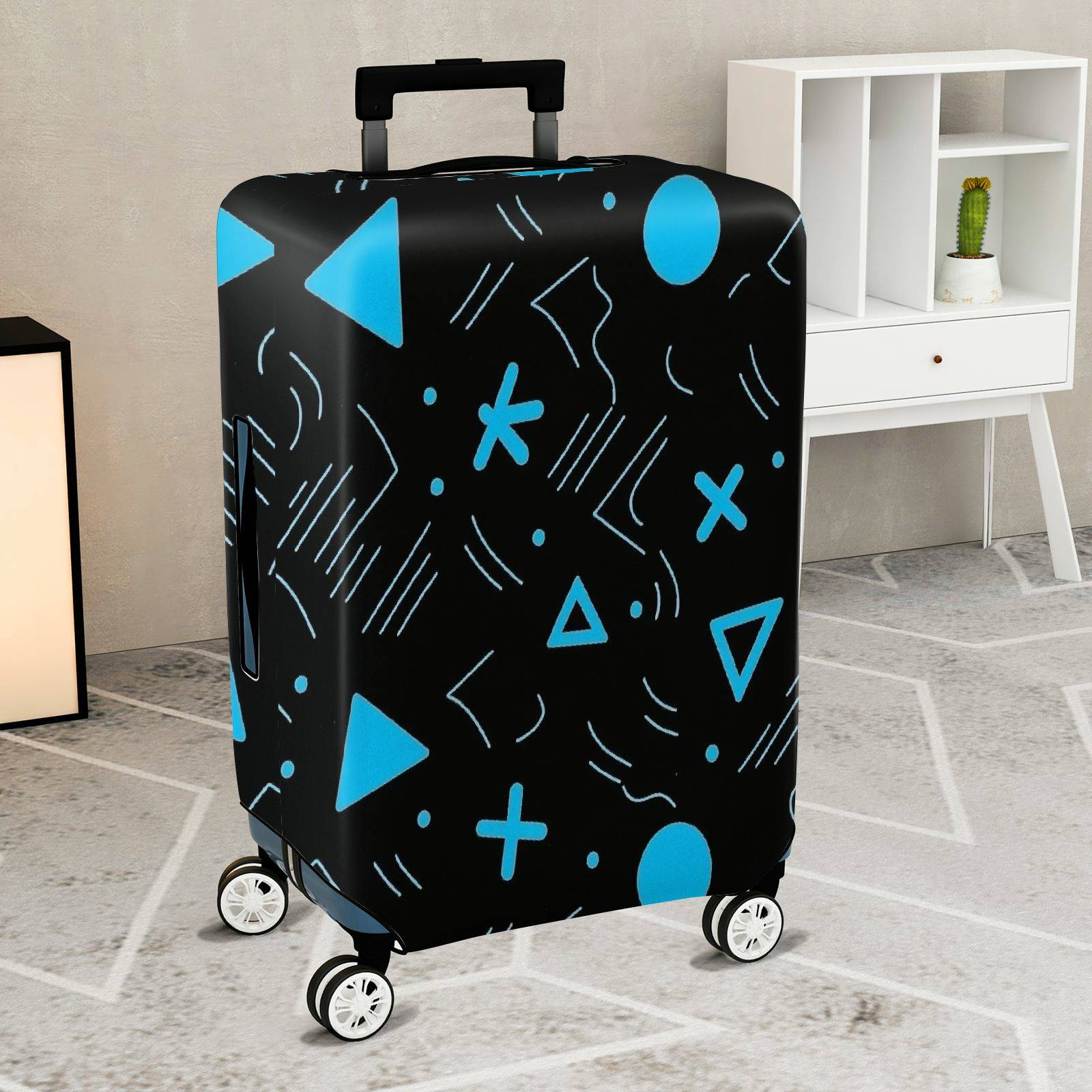 1-Piece Geometric Abstract Black Blue Artistic Modern Funky  Suitcase Luggage Cover, Stretch Protective Sleeve