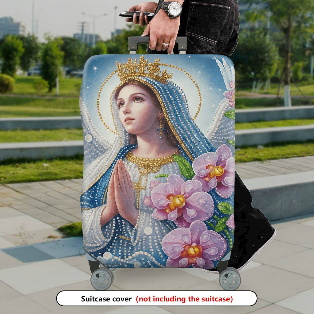 1-Piece Angel Floral Crown Orchid Praying Halo Religious  Suitcase Luggage Cover, Stretch Protective Sleeve