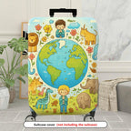1-Piece Animal World Map Nature Earth  Suitcase Luggage Cover, Stretch Protective Sleeve