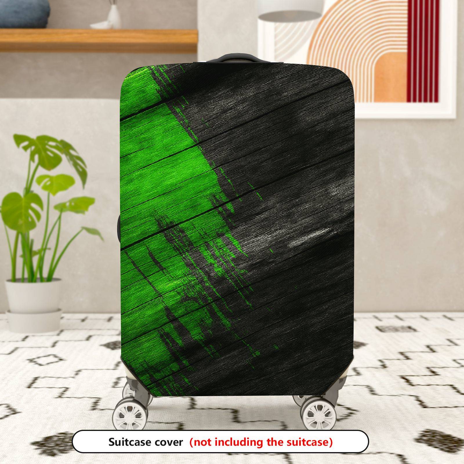 1-Piece Abstract Green Black Artistic Brush Stroke  Suitcase Luggage Cover, Stretch Protective Sleeve