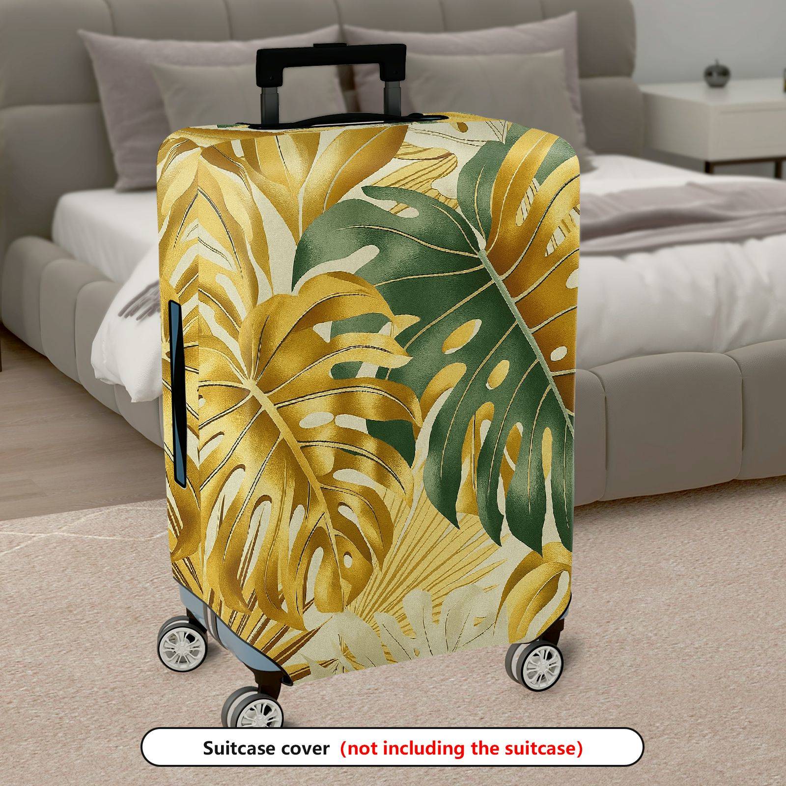 1-Piece Green Gold Tropical Leaf Decorative Exotic Artistic  Suitcase Luggage Cover, Stretch Protective Sleeve