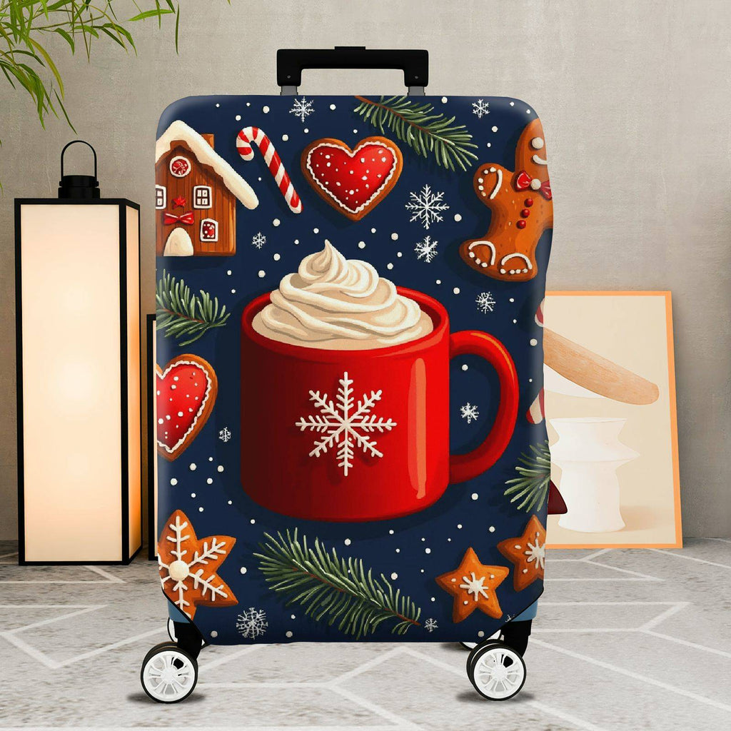 1-Piece Christmas Holiday Winter Mug Gingerbread Heart  Suitcase Luggage Cover, Stretch Protective Sleeve