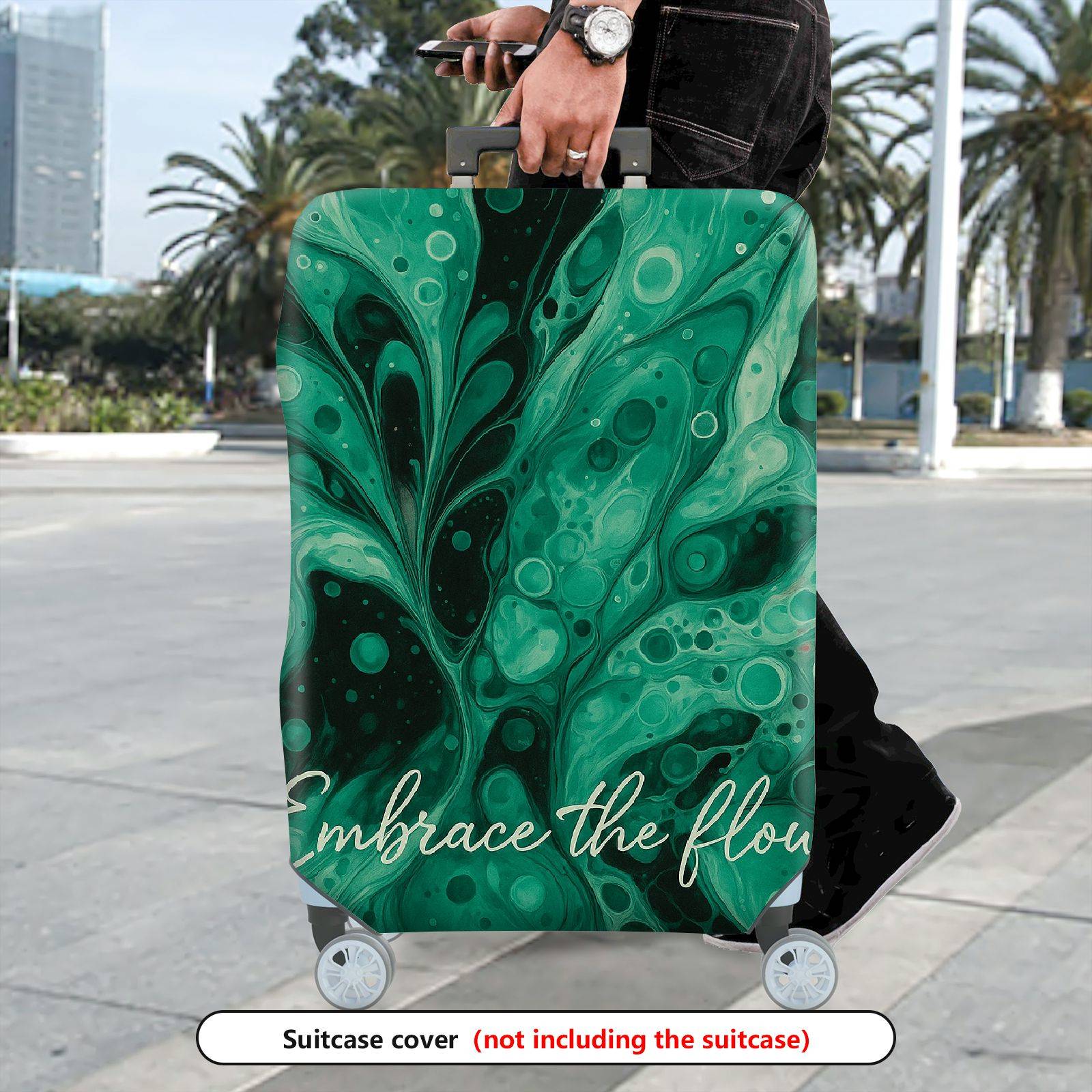 1-Piece Abstract Marble Swirl Green Artistic Flow  Suitcase Luggage Cover, Stretch Protective Sleeve