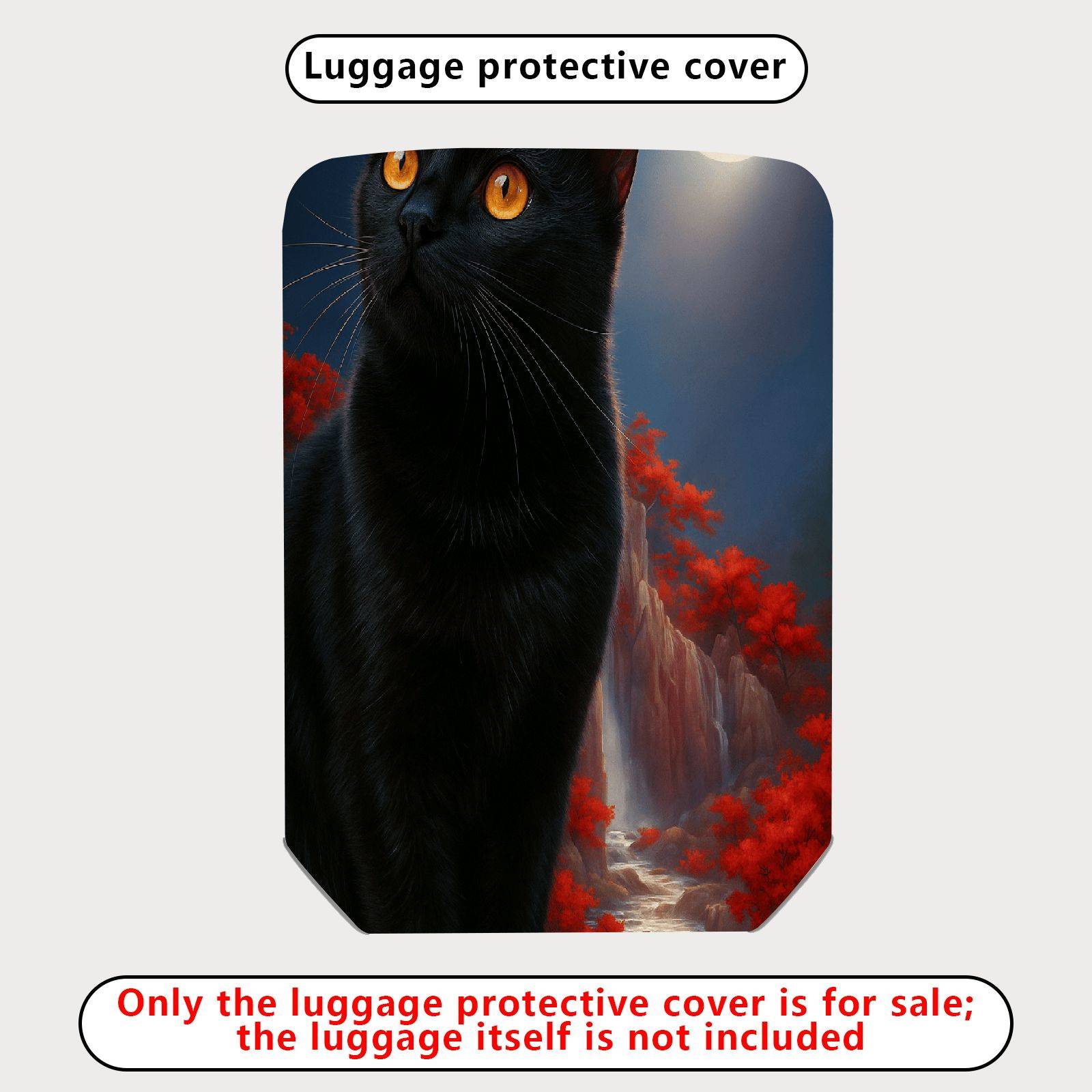 1-Piece Black Cat Moon Landscape Red Tree Artistic  Suitcase Luggage Cover, Stretch Protective Sleeve