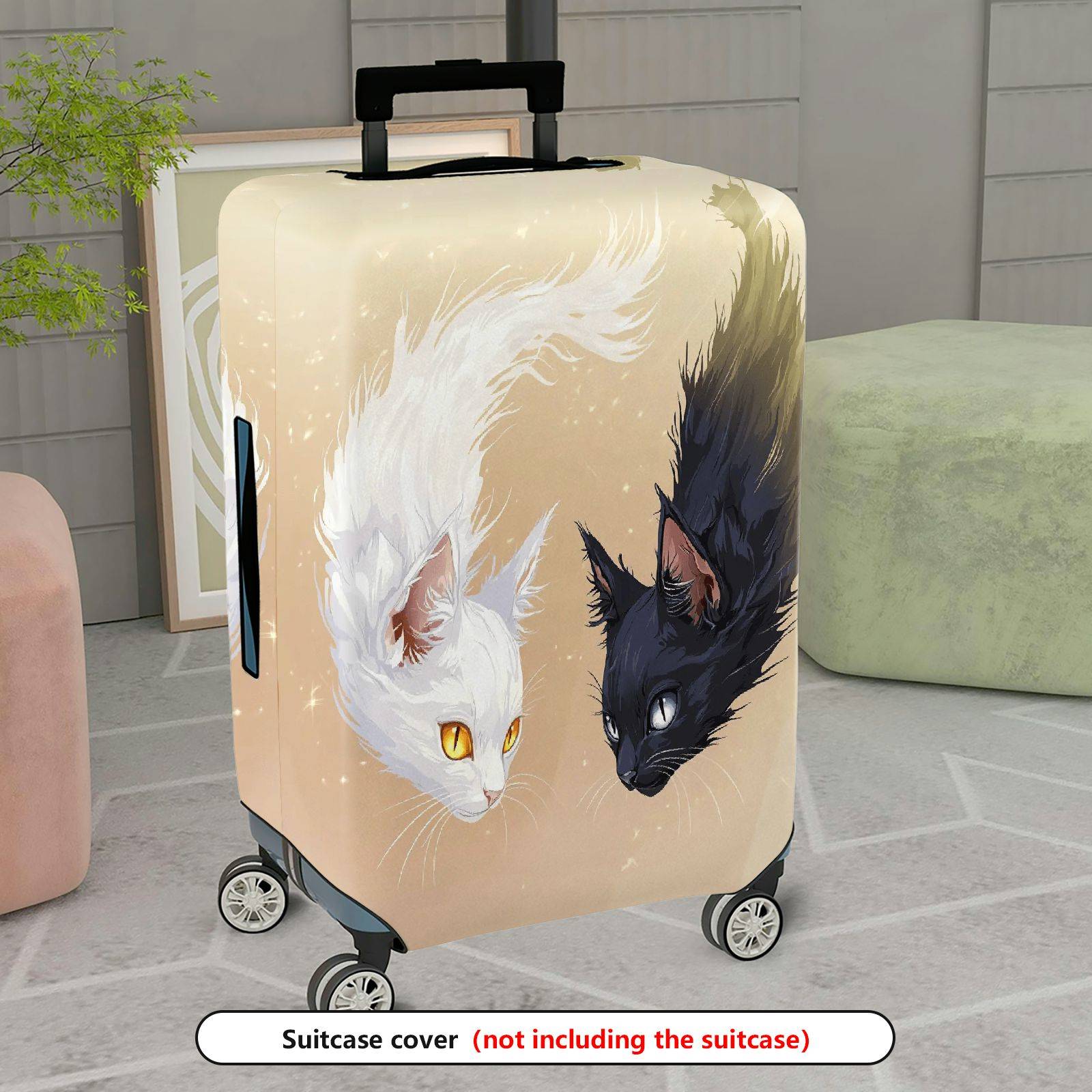 1-Piece Black White Cat Animal Artistic Fantasy  Suitcase Luggage Cover, Stretch Protective Sleeve