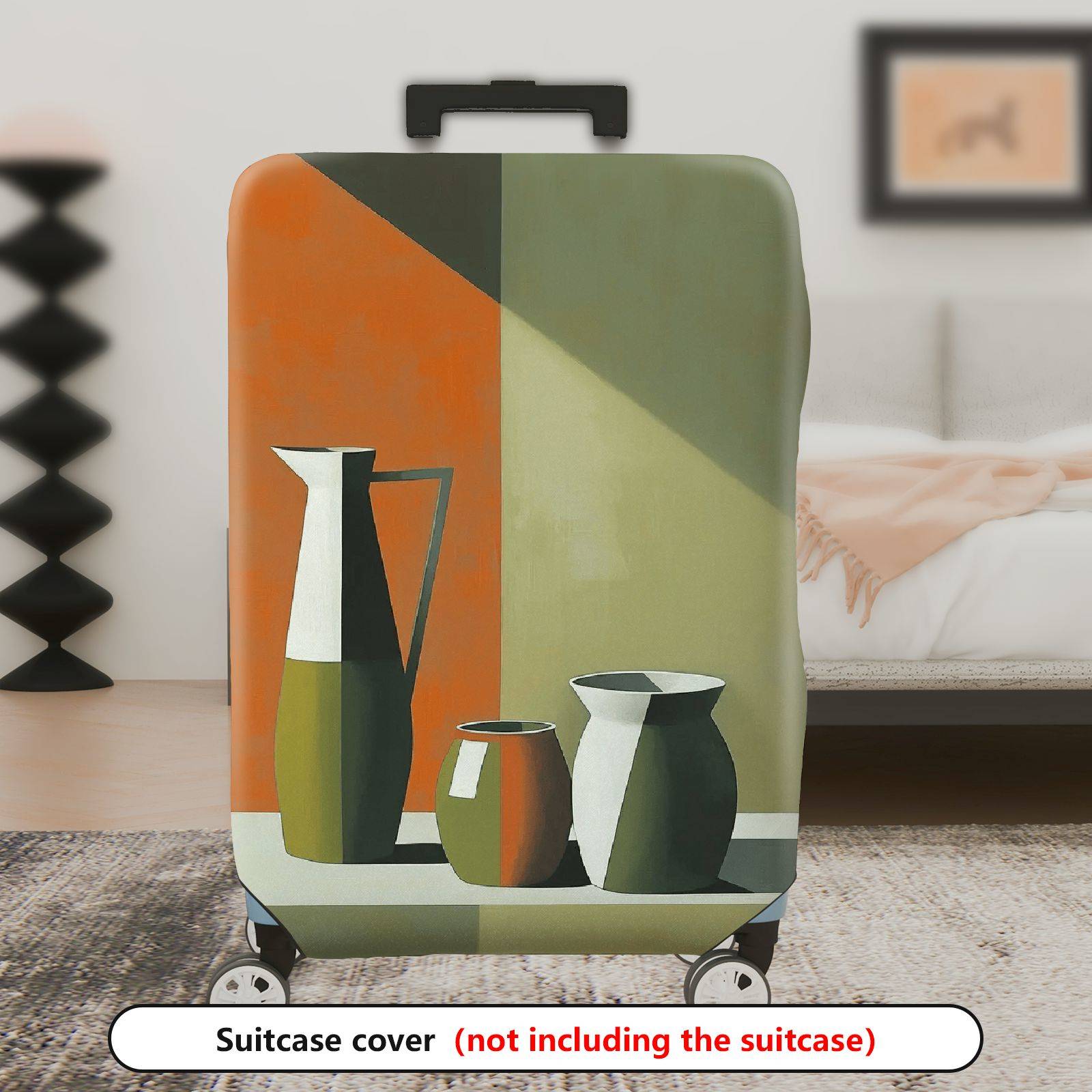 1-Piece Modern Abstract Geometric Art Vase Orange Green  Suitcase Luggage Cover, Stretch Protective Sleeve