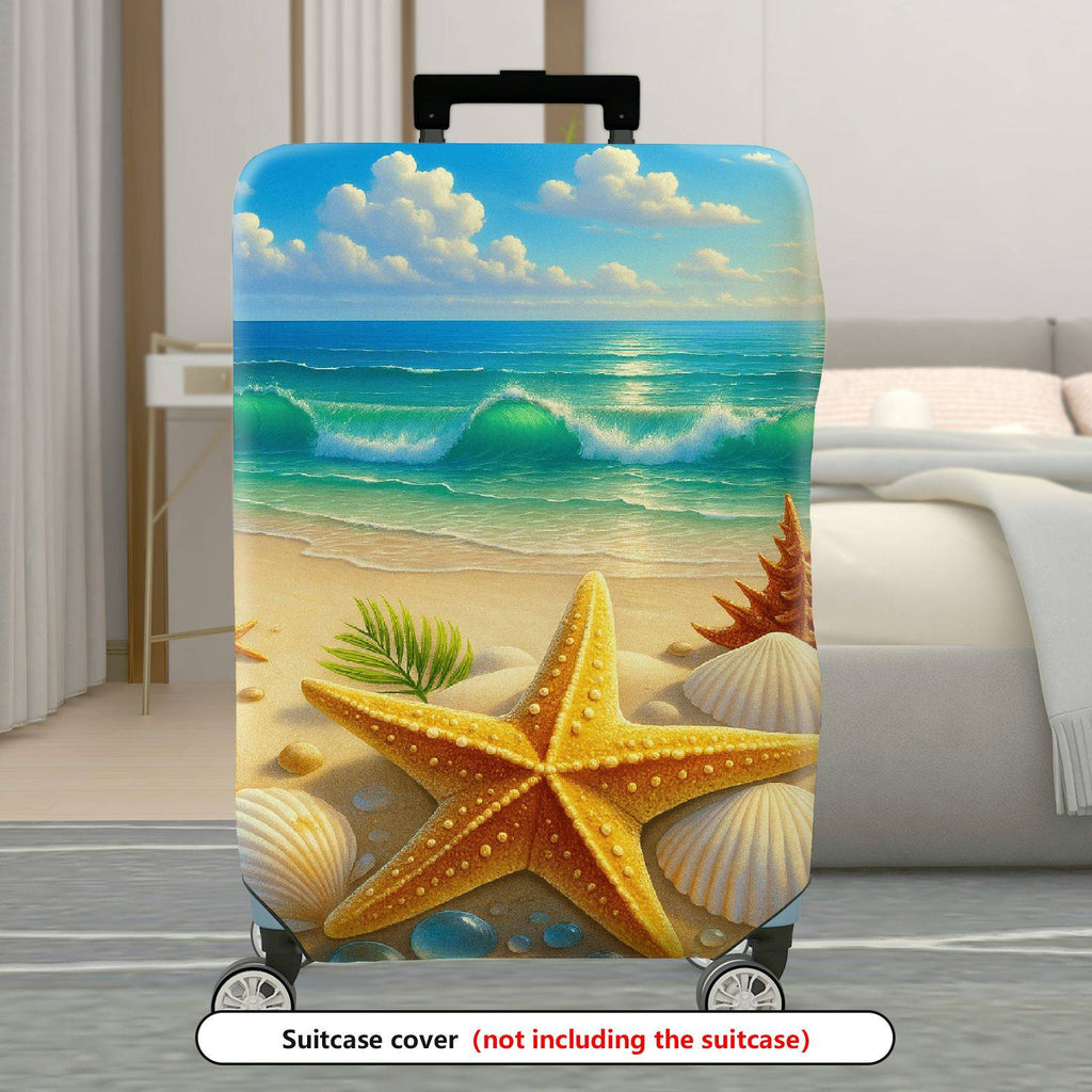 1-Piece Beach Ocean Starfish Seashell Sand Holiday  Suitcase Luggage Cover, Stretch Protective Sleeve