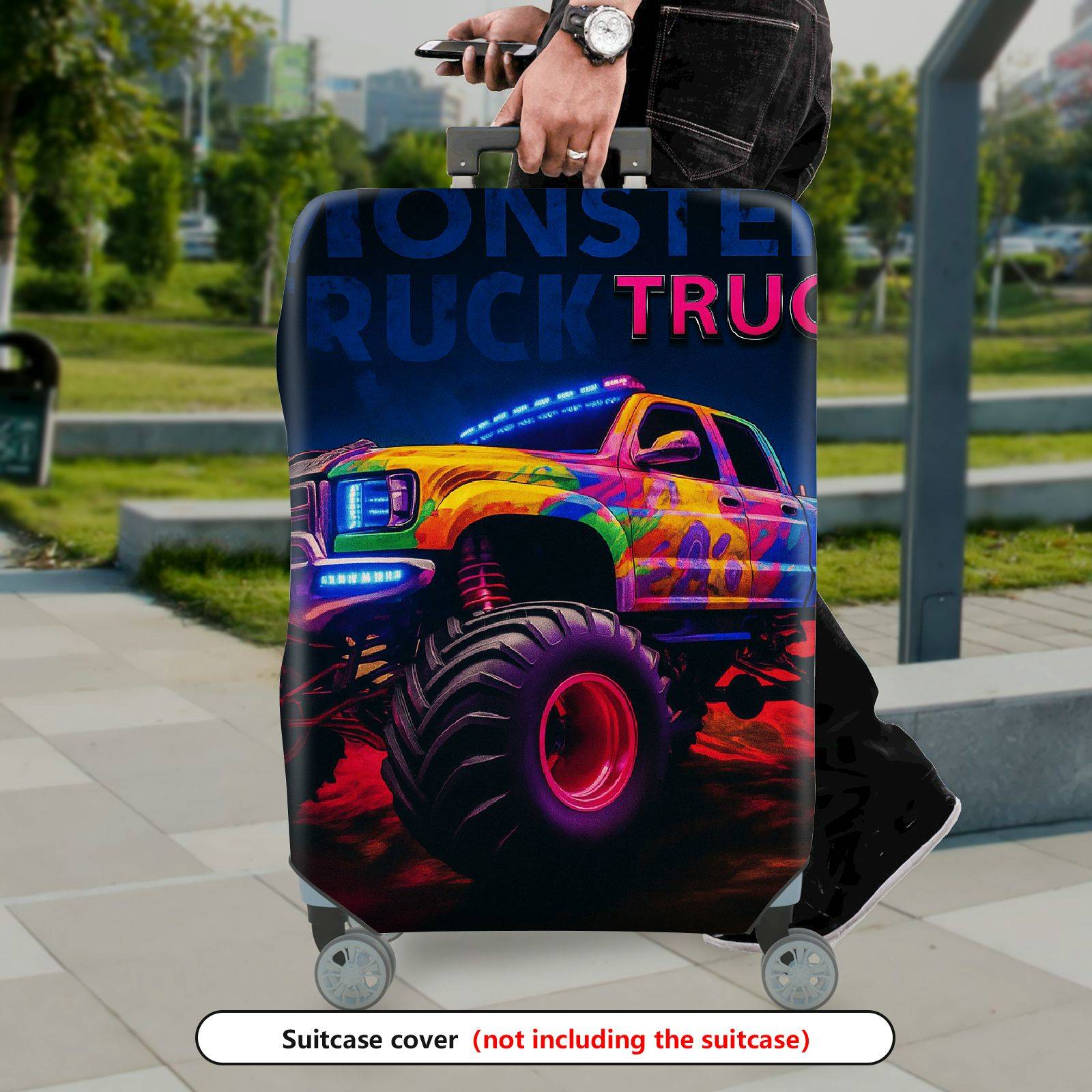 1-Piece Truck Colorful Night Glow Artistic Graphic  Suitcase Luggage Cover, Stretch Protective Sleeve