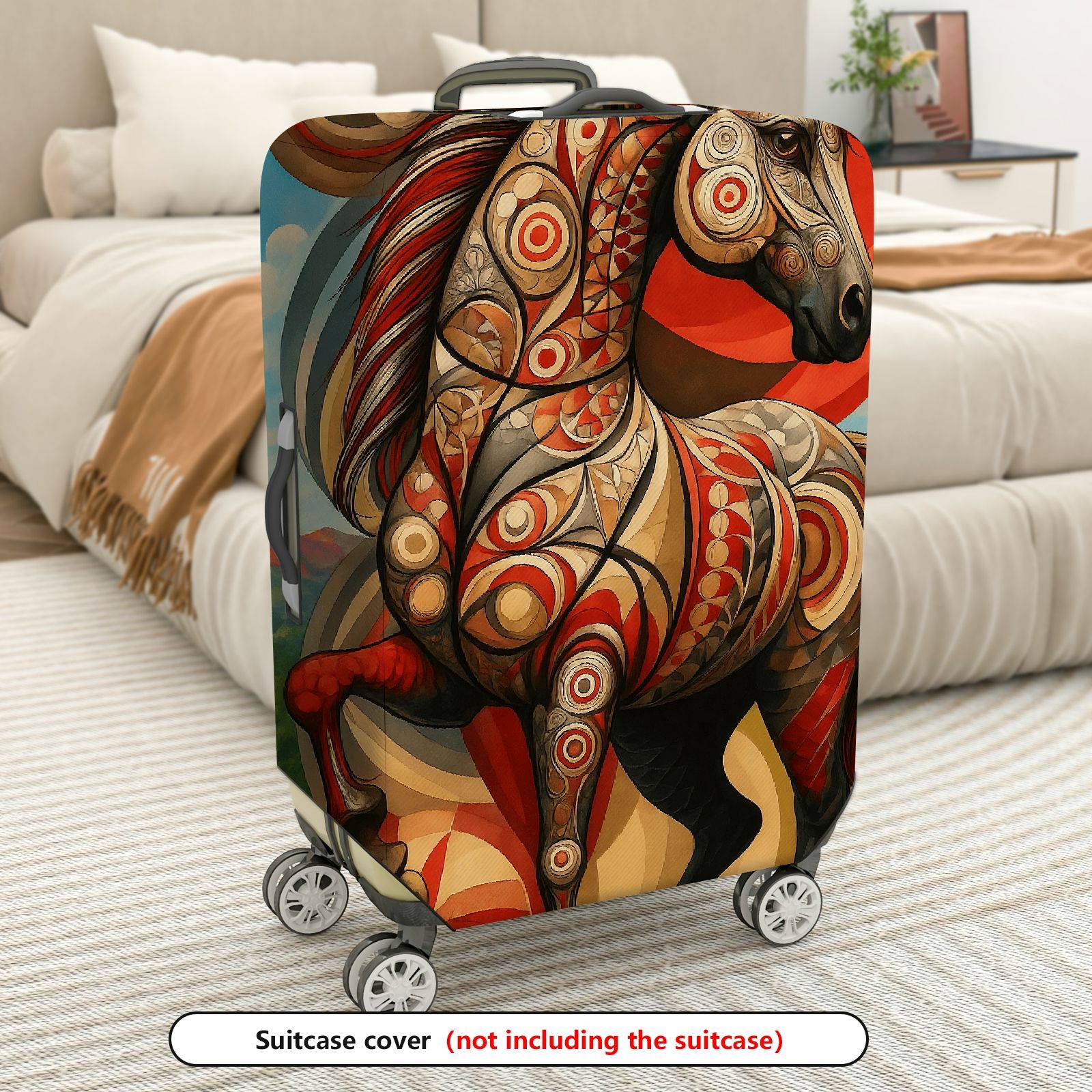 1-Piece Artistic Horse Mountain Abstract Red Modern  Suitcase Luggage Cover, Stretch Protective Sleeve