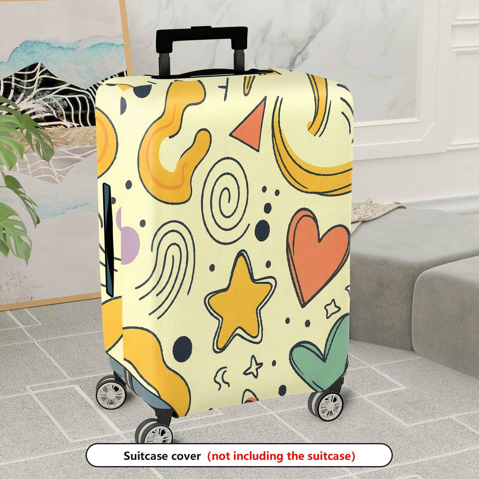 1-Piece Abstract Retro Colorful Star Heart Spiral Dot  Suitcase Luggage Cover, Stretch Protective Sleeve