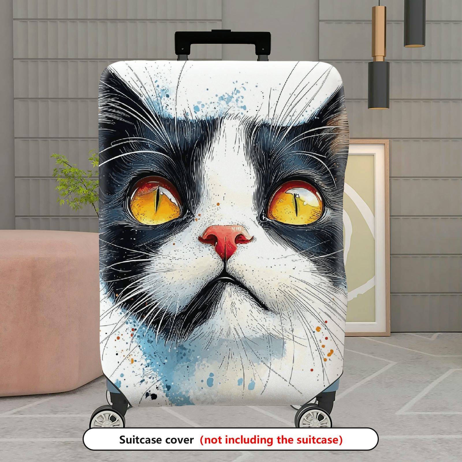 1-Piece Cat Animal Painting Artistic Colorful Fun  Suitcase Luggage Cover, Stretch Protective Sleeve