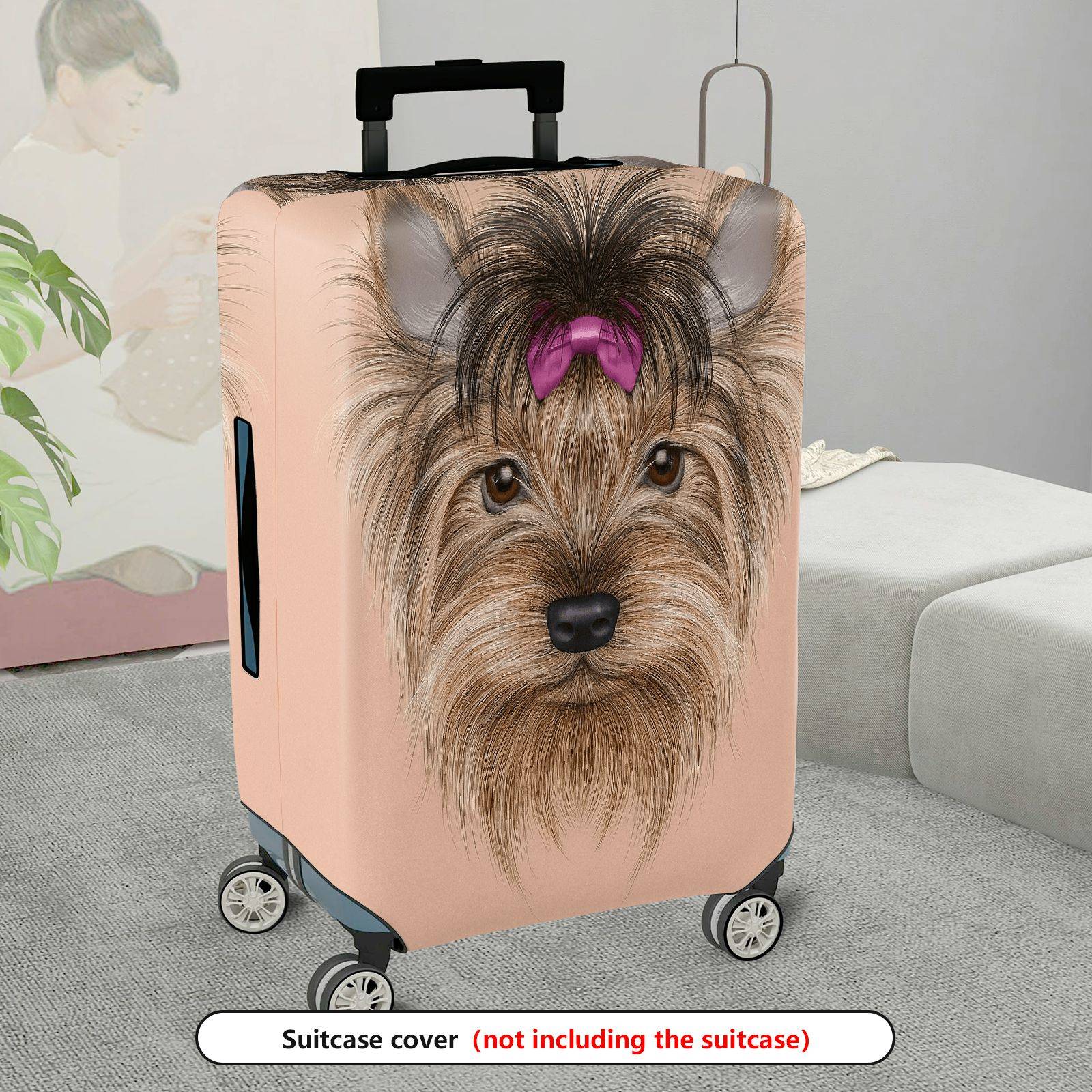 1-Piece Cute Yorkshire Dog Bowknot Pink Print  Animal  Suitcase Luggage Cover, Stretch Protective Sleeve