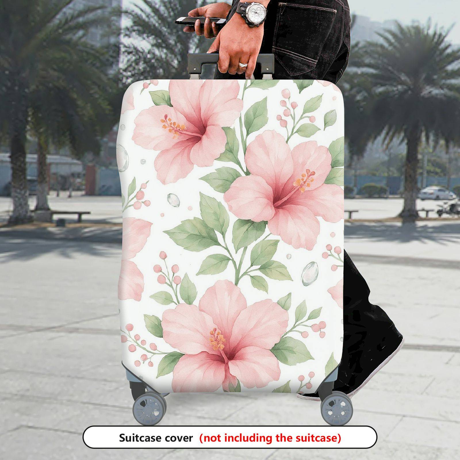 1-Piece Floral Pink Blossom Leaf Artistic Pattern Creative Nature  Suitcase Luggage Cover, Stretch Protective Sleeve