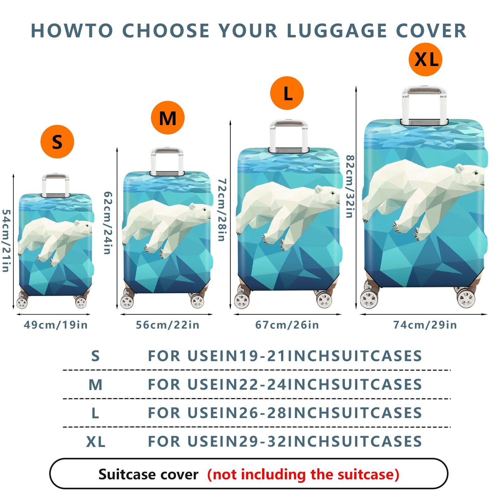1-Piece Geometric Polar Bear Arctic Blue Ice Abstract  Suitcase Luggage Cover, Stretch Protective Sleeve