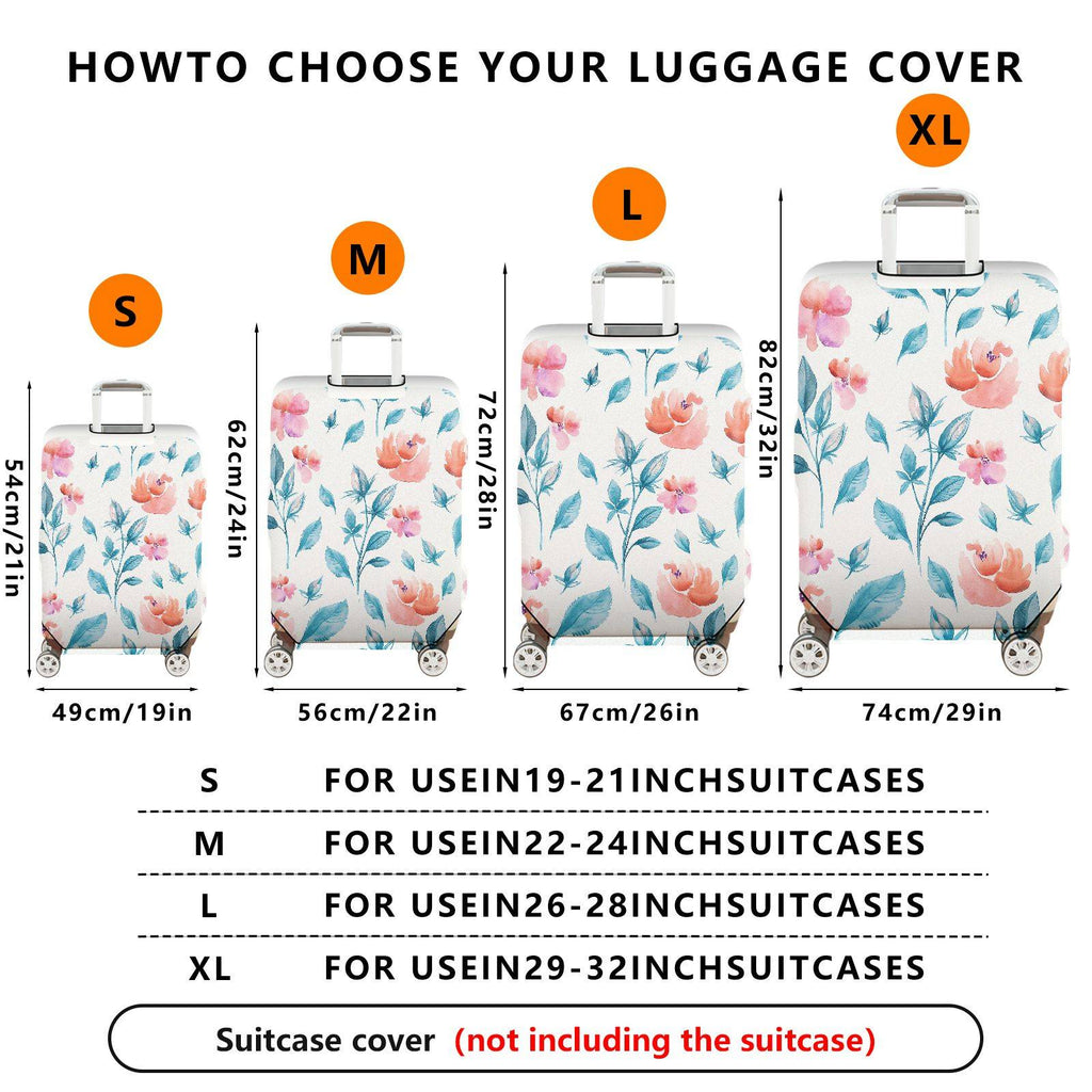 1-Piece Floral Watercolor Artistic Bright Colorful Elegant Travel  Suitcase Luggage Cover, Stretch Protective Sleeve