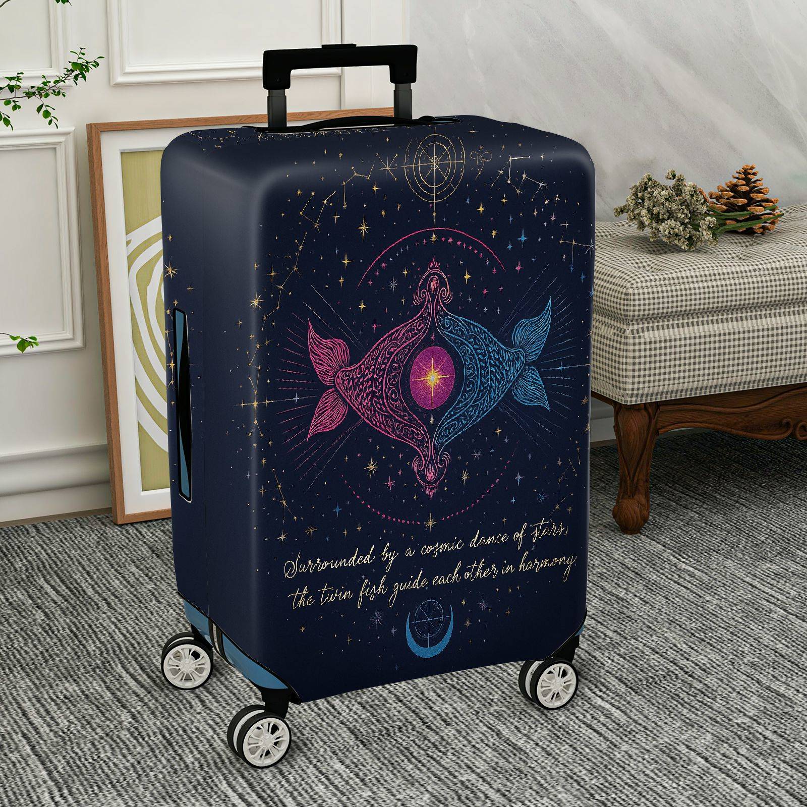 1-Piece Cosmic Zodiac Fish Starry Astrological Spiritual  Suitcase Luggage Cover, Stretch Protective Sleeve