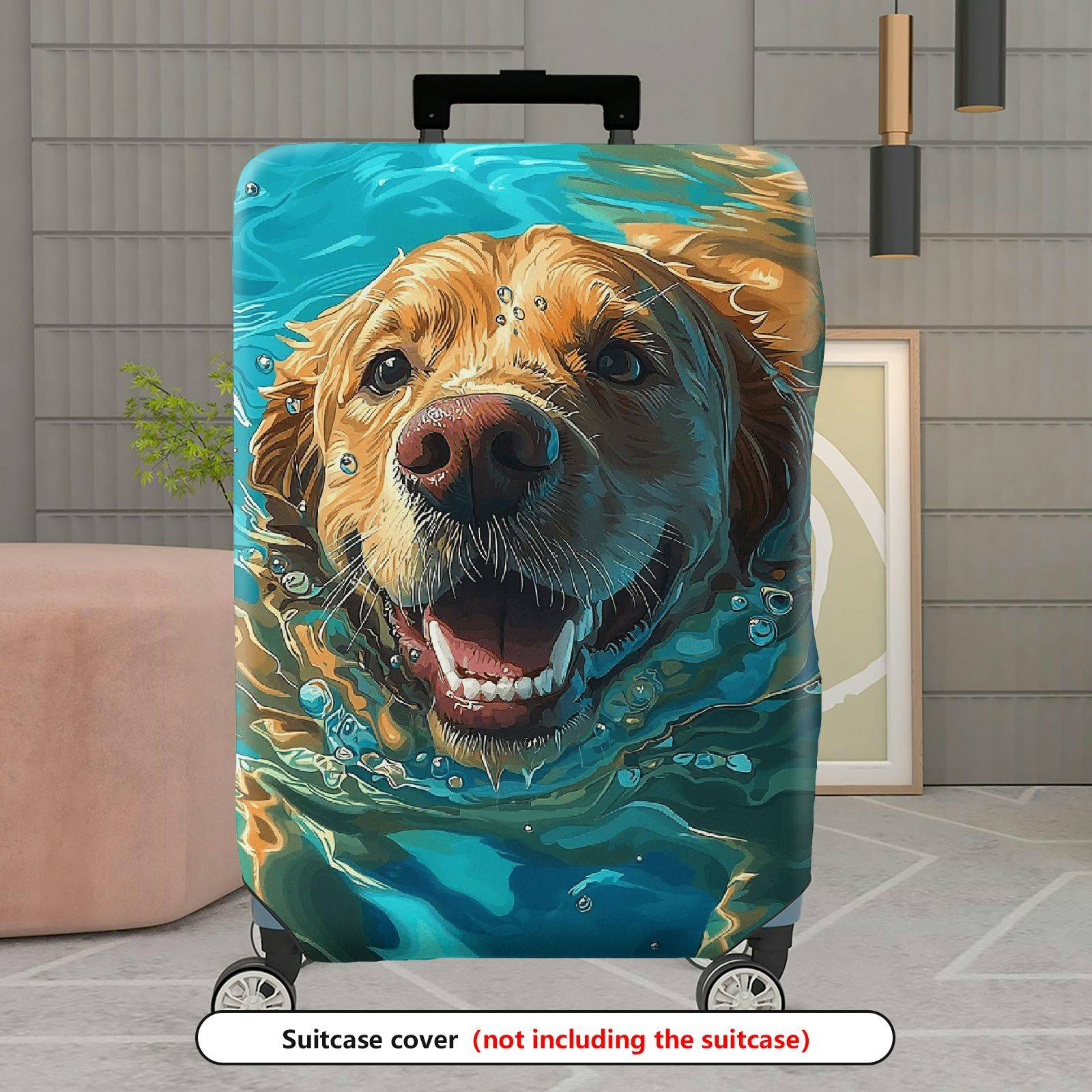 1-Piece Cute Golden Retriever Swimming Water Splash Travel Animal  Suitcase Luggage Cover, Stretch Protective Sleeve
