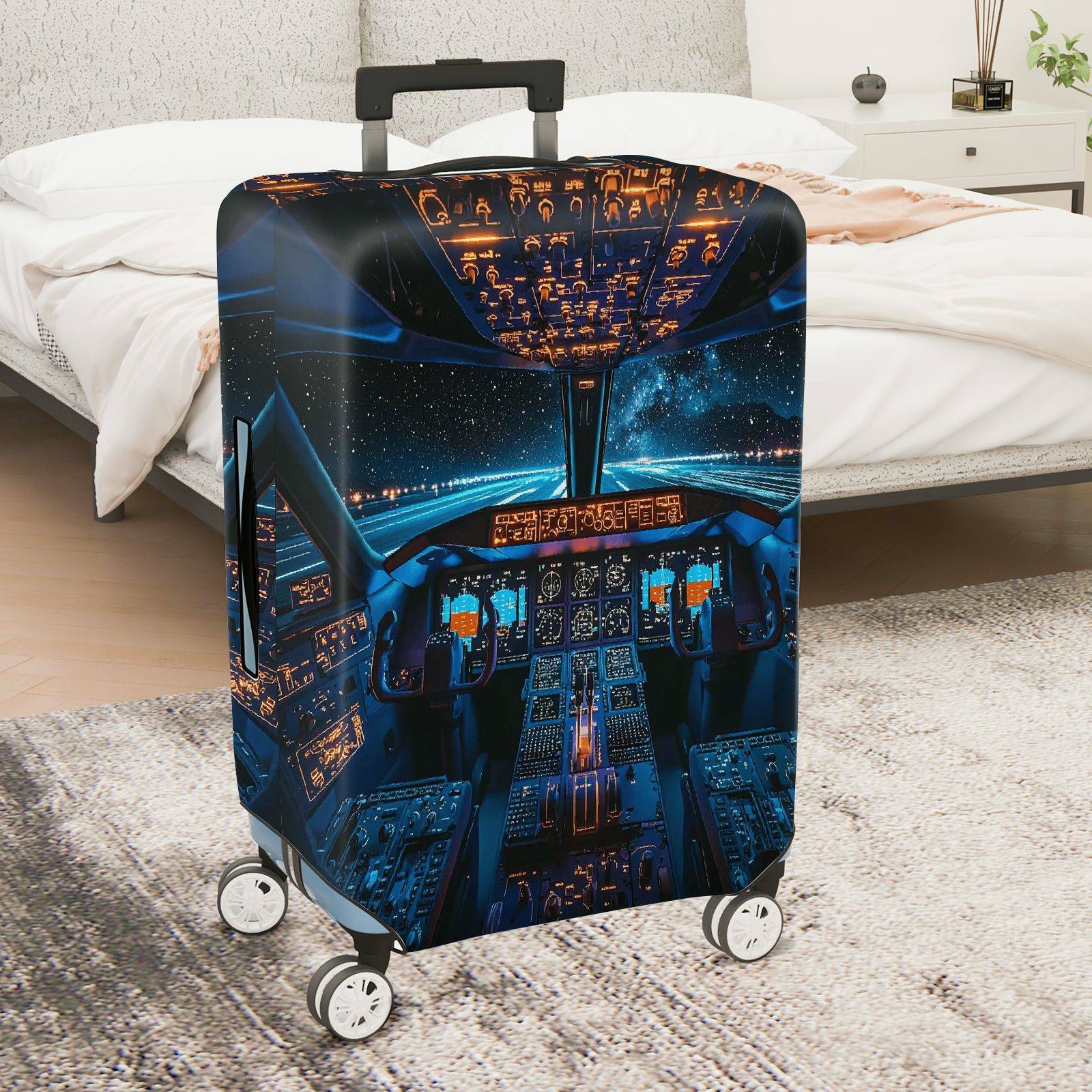 1-Piece Airplane Cockpit Night Sky Starry Universe Aerospace  Suitcase Luggage Cover, Stretch Protective Sleeve