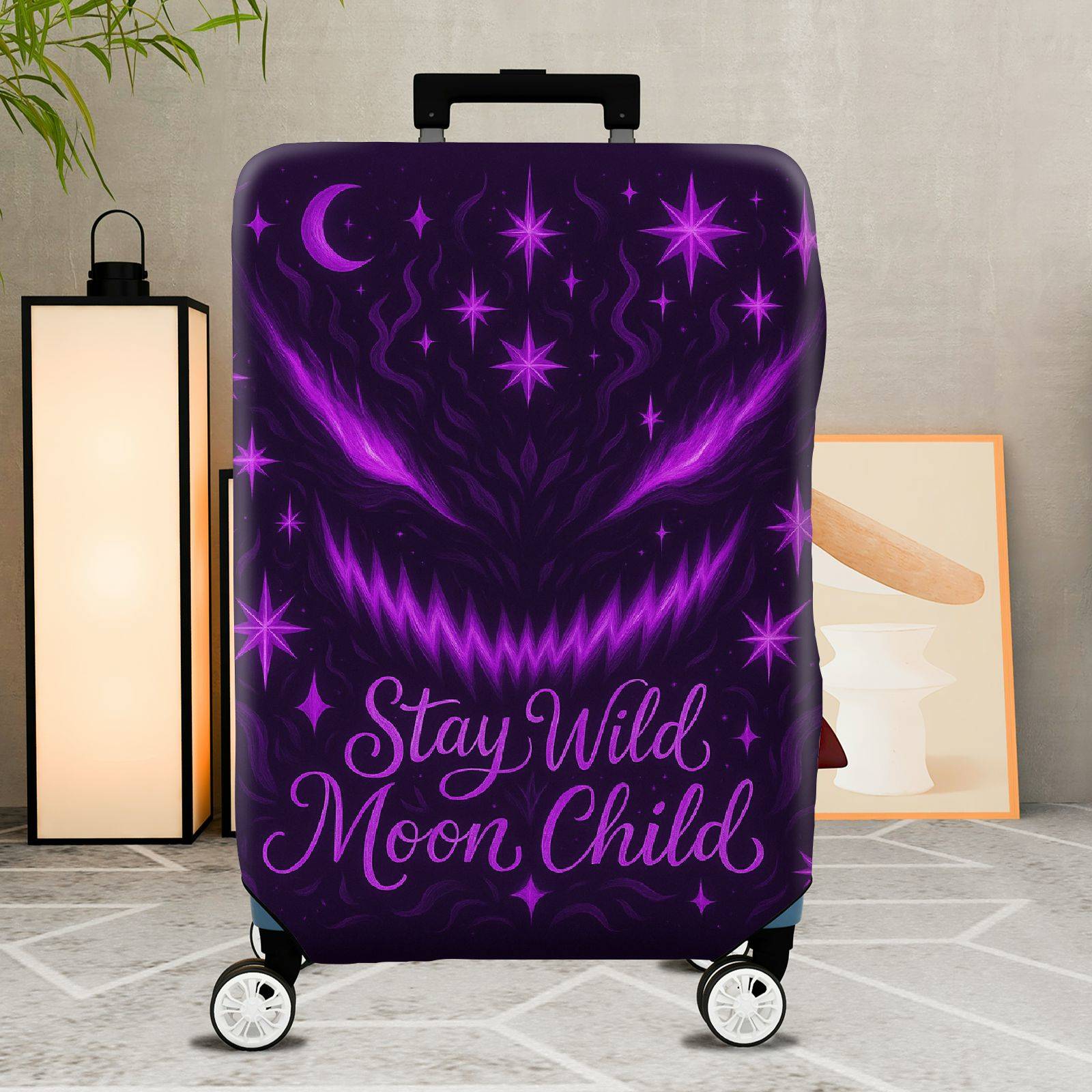 1-Piece Cosmic Moon Stars Mysterious Wild Child  Suitcase Luggage Cover, Stretch Protective Sleeve