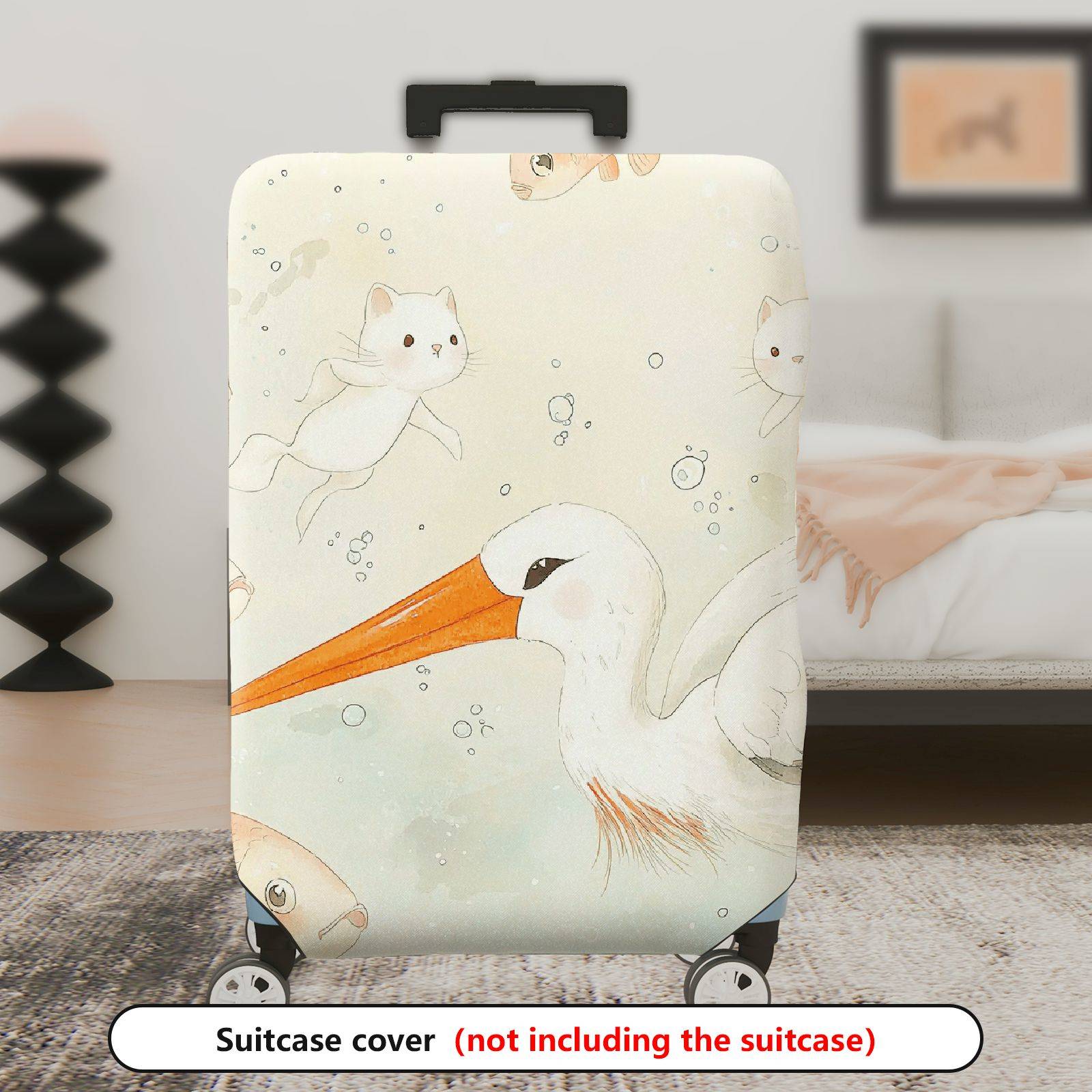 1-Piece Animal Fish Cat Crane Watercolor  Suitcase Luggage Cover, Stretch Protective Sleeve