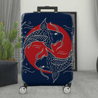 1-Piece Fish Red Blue Japanese Art Minimalistic Leaf  Suitcase Luggage Cover, Stretch Protective Sleeve