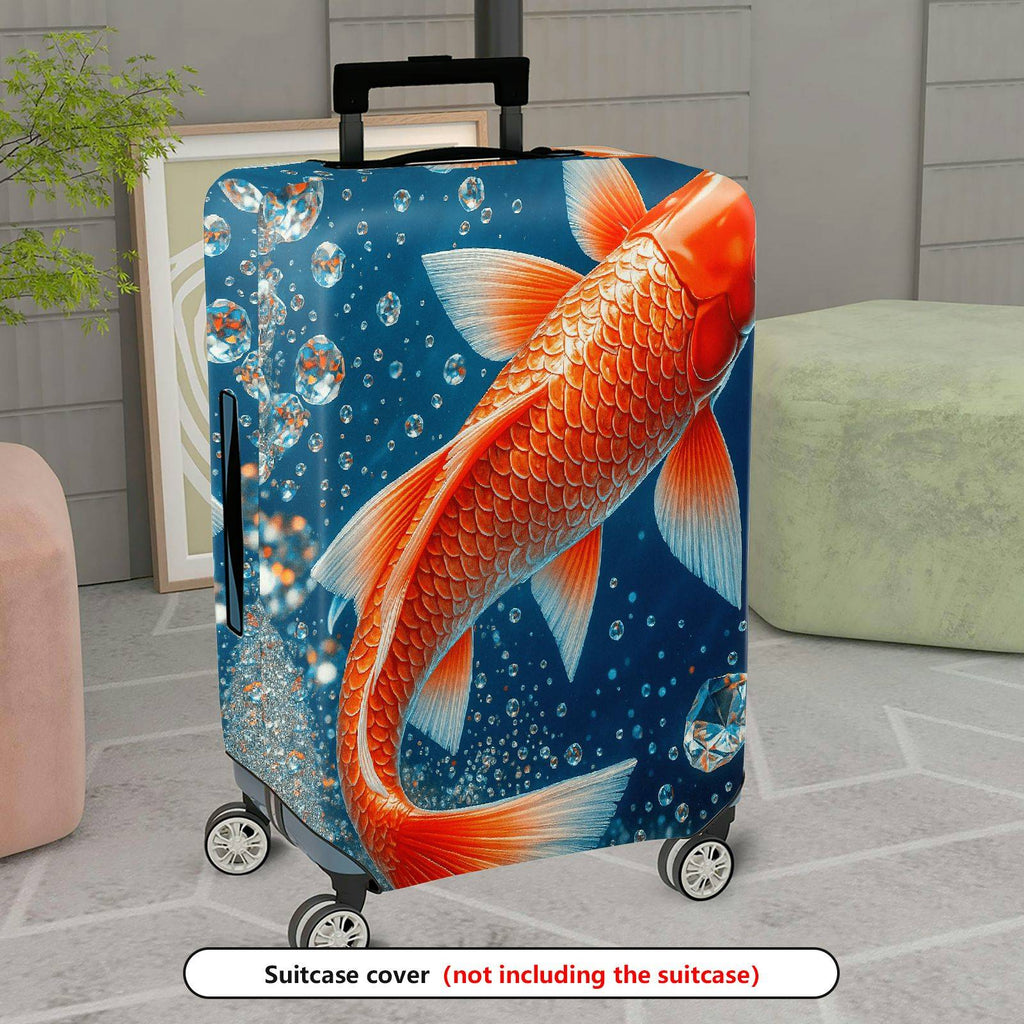 1-Piece Fish Water Bubbles Blue Orange Creative Artistic  Suitcase Luggage Cover, Stretch Protective Sleeve