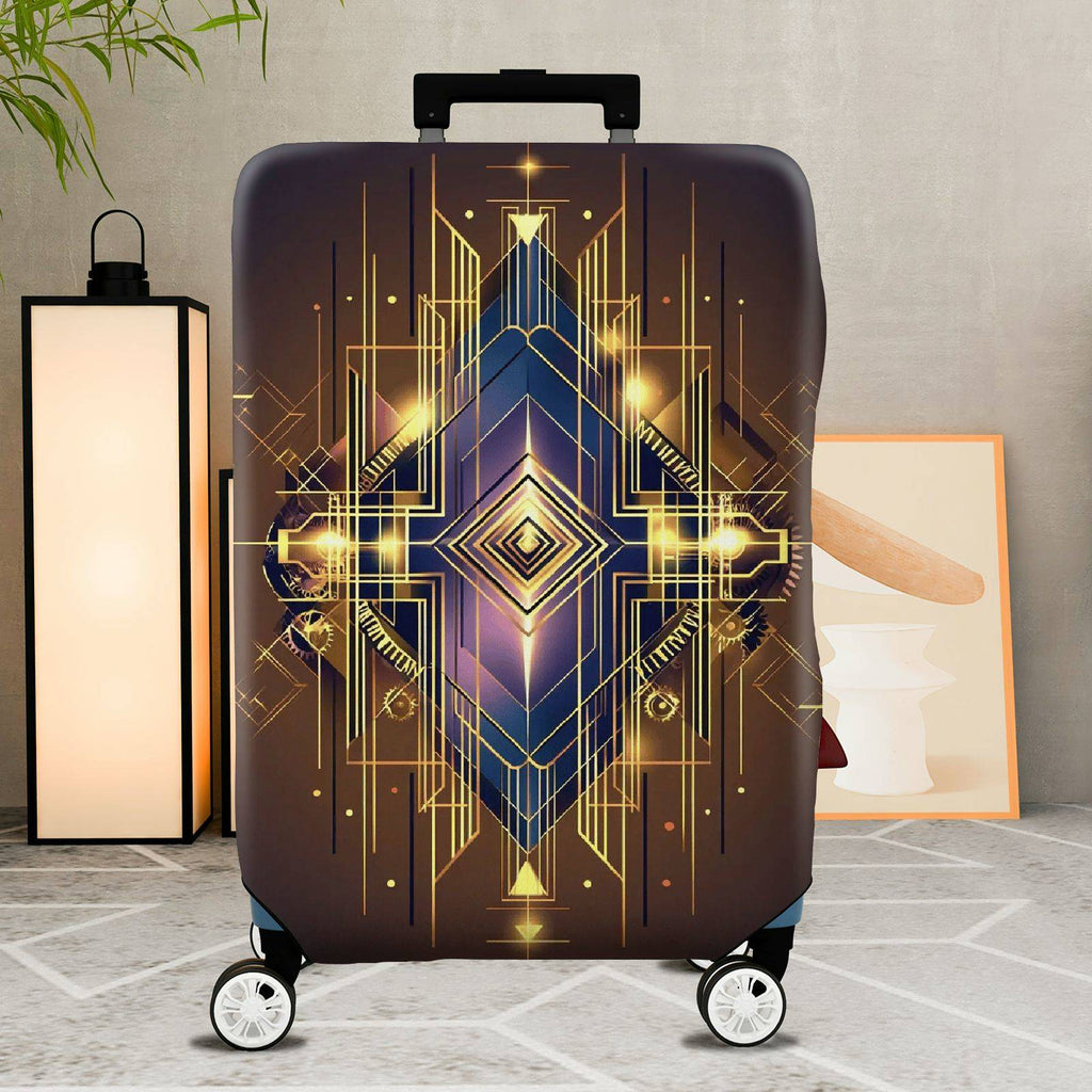 1-Piece Geometric Abstract Gold Line Art Deco Stylish Dark  Suitcase Luggage Cover, Stretch Protective Sleeve