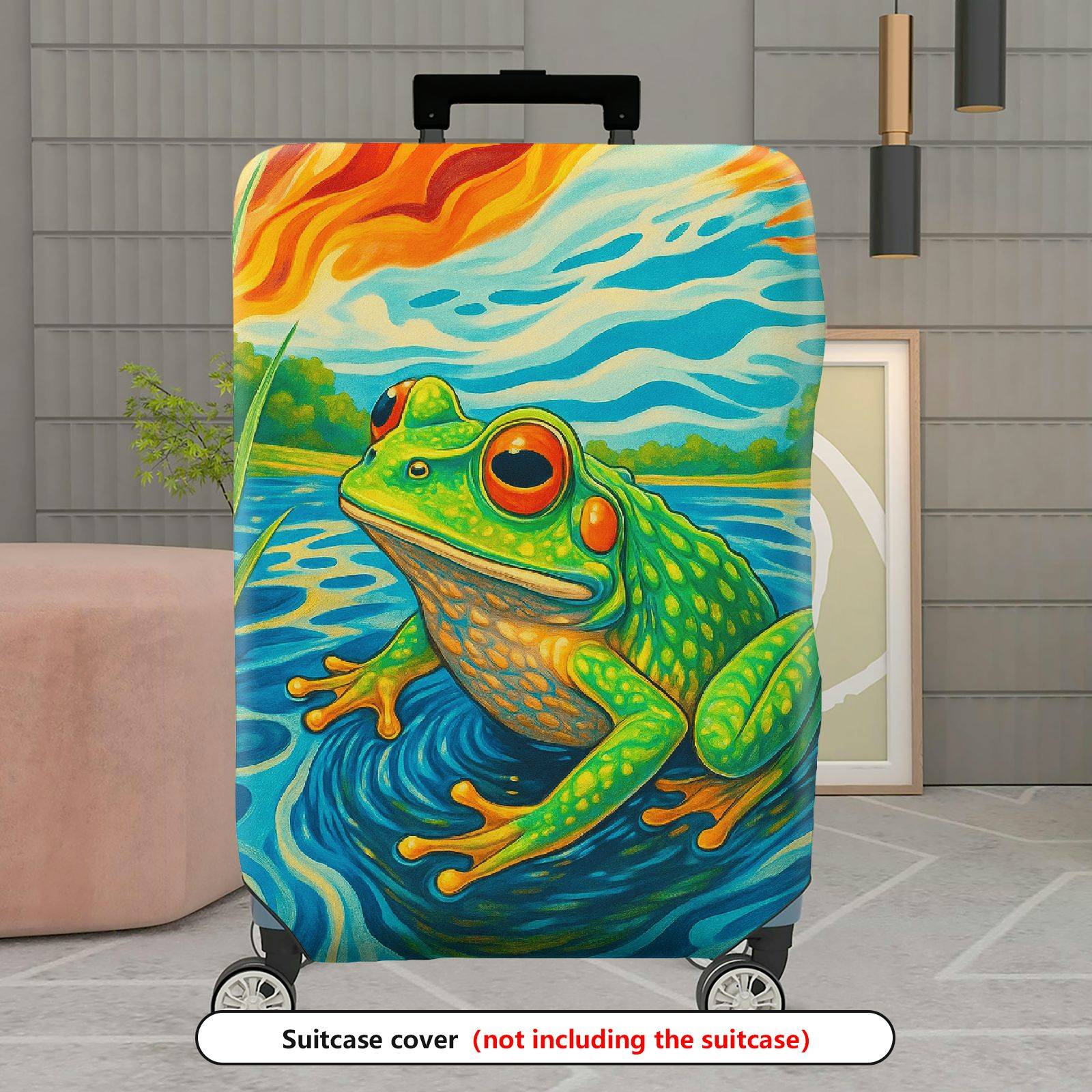 1-Piece Colorful Frog Nature Artistic Water Vibrant  Suitcase Luggage Cover, Stretch Protective Sleeve