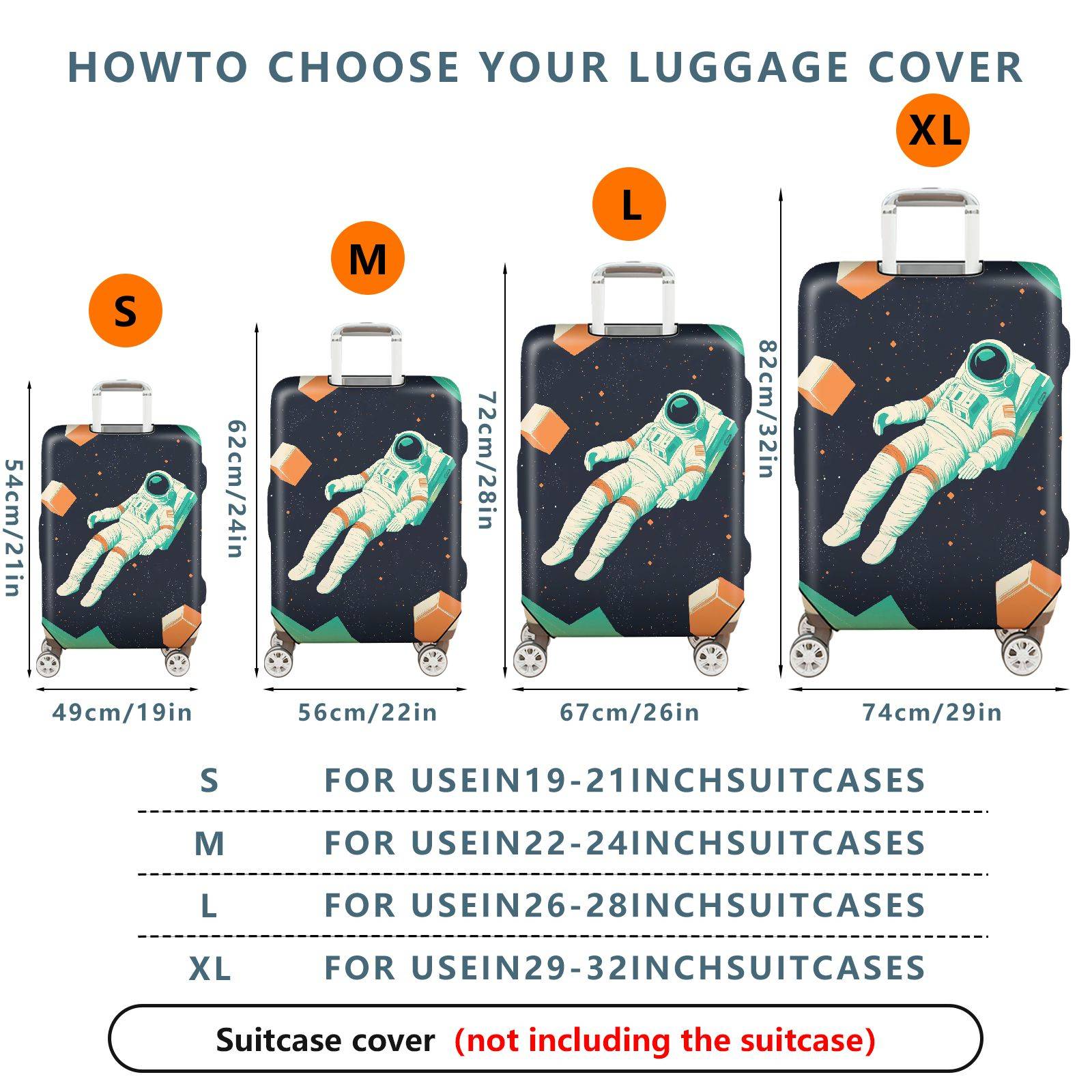 1-Piece Astronaut Space Galaxy Cosmic Floating Cubes  Suitcase Luggage Cover, Stretch Protective Sleeve