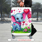 1-Piece Cute Elephant Heart Flower Balloon Valentine  Suitcase Luggage Cover, Stretch Protective Sleeve
