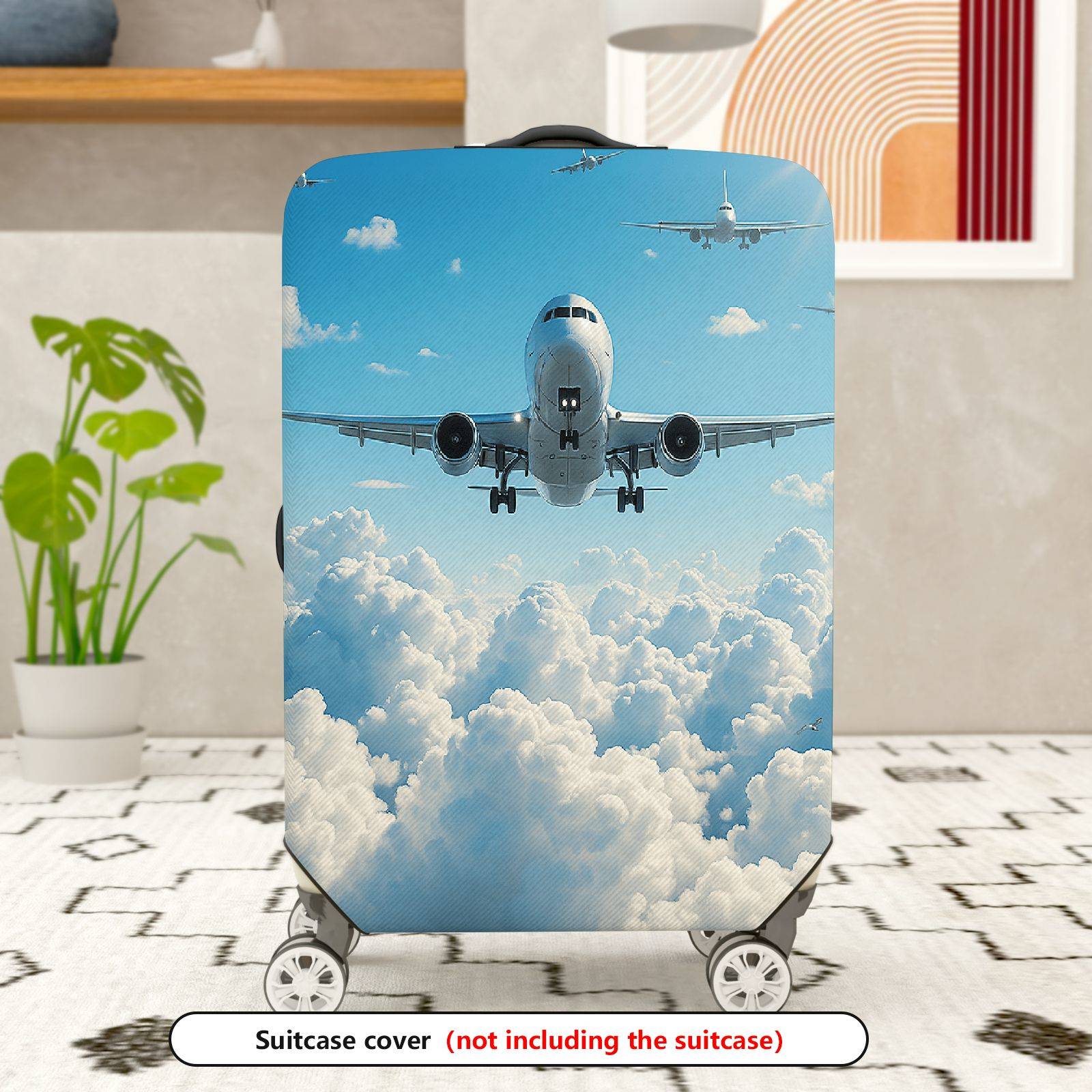 1-Piece Airplane Cloud Sky Travel Aviation  Suitcase Luggage Cover, Stretch Protective Sleeve