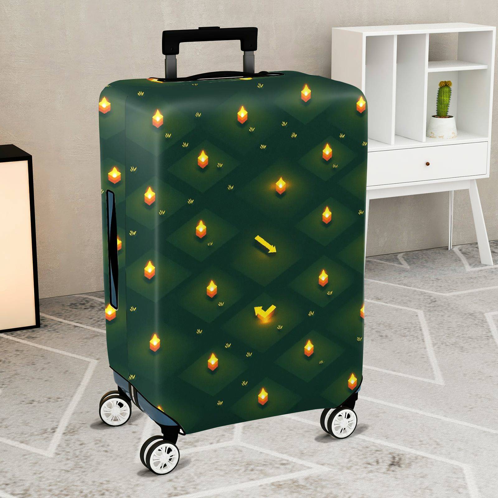 1-Piece Geometric Lantern Checkered Glow Night  Suitcase Luggage Cover, Stretch Protective Sleeve