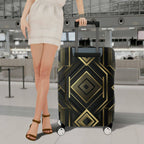 1-Piece Geometric Black Gold Diamond Pattern Abstract Modern Elegant  Suitcase Luggage Cover, Stretch Protective Sleeve