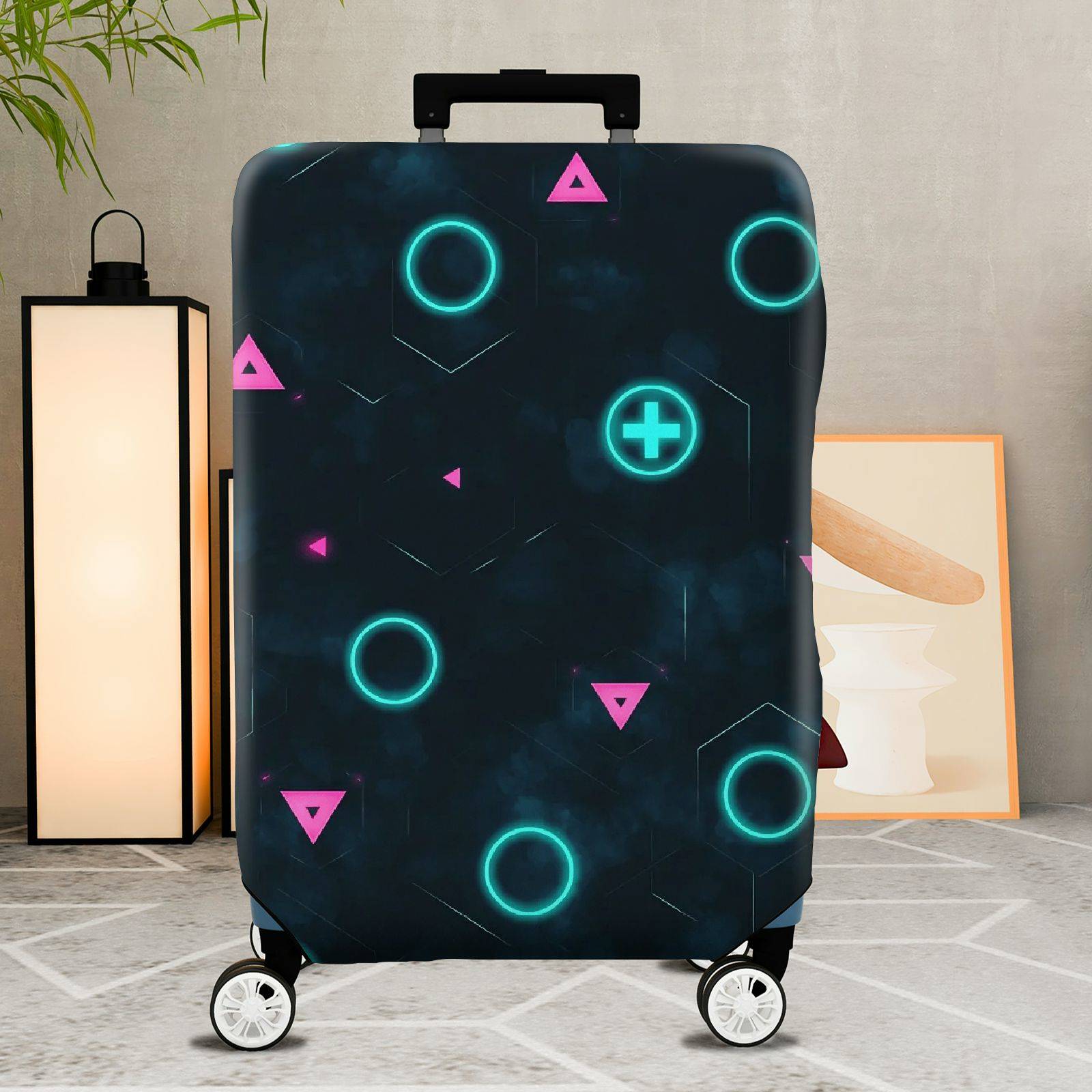 1-Piece Geometric  Techno Futuristic Abstract Pattern  Suitcase Luggage Cover, Stretch Protective Sleeve