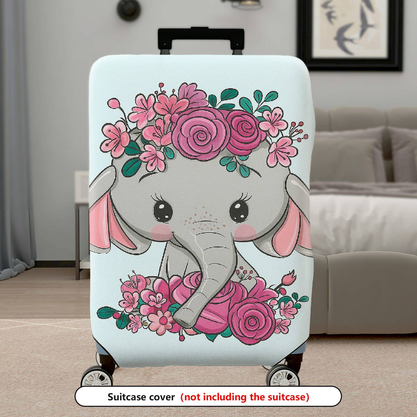 1-Piece Cute Elephant Floral  Pattern  Suitcase Luggage Cover, Stretch Protective Sleeve