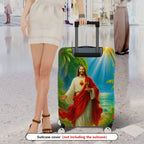 1-Piece Jesus Tropical Nature Spiritual Artistic Colorful  Suitcase Luggage Cover, Stretch Protective Sleeve