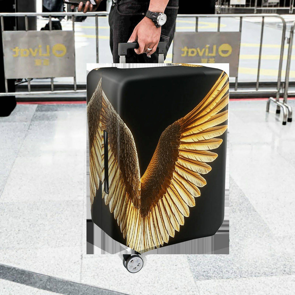 1-Piece Angel Wing Golden Black Artistic Stylish Unique Chic  Suitcase Luggage Cover, Stretch Protective Sleeve